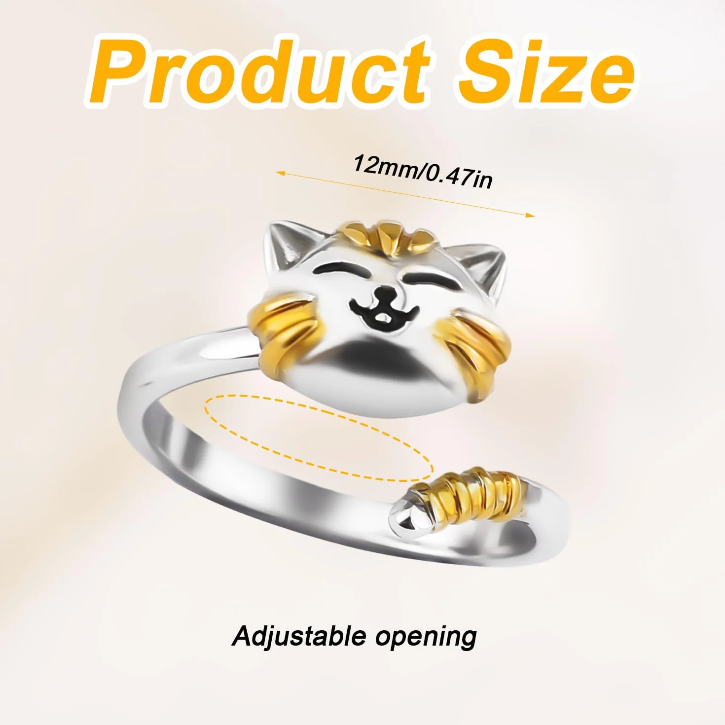 Fidget Ring Kobiety, Platerowane Srebro Obrotowe Pierscionki Zwierze Uroczy Pierscionek z Kotem Otwarte Regulowana Bizuteria Fidget dla Relaksu