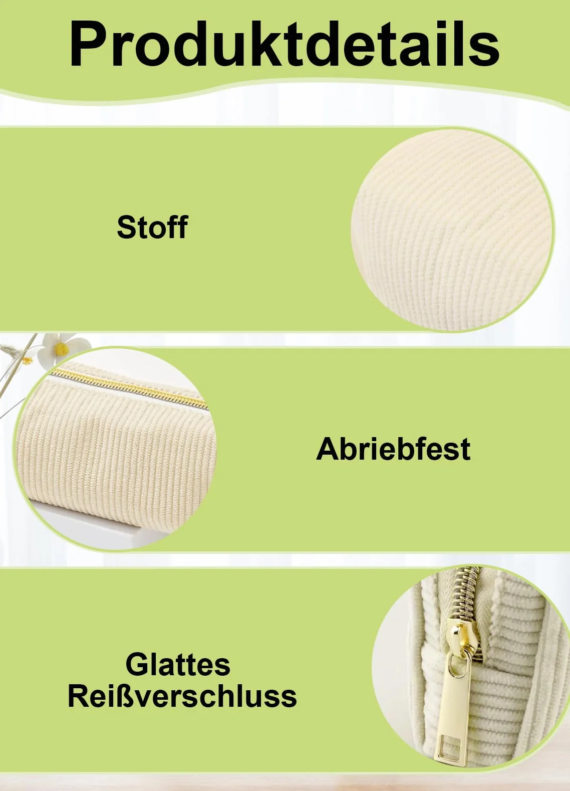 Piórnik ze sztruksu, Piórnik, Przenośny piórnik szkolny Pencil Case, Duża pojemność piórnik z praktycznym zamkiem błyskawicznym, dla nastolatków szkoła, biuro (Beżowy)