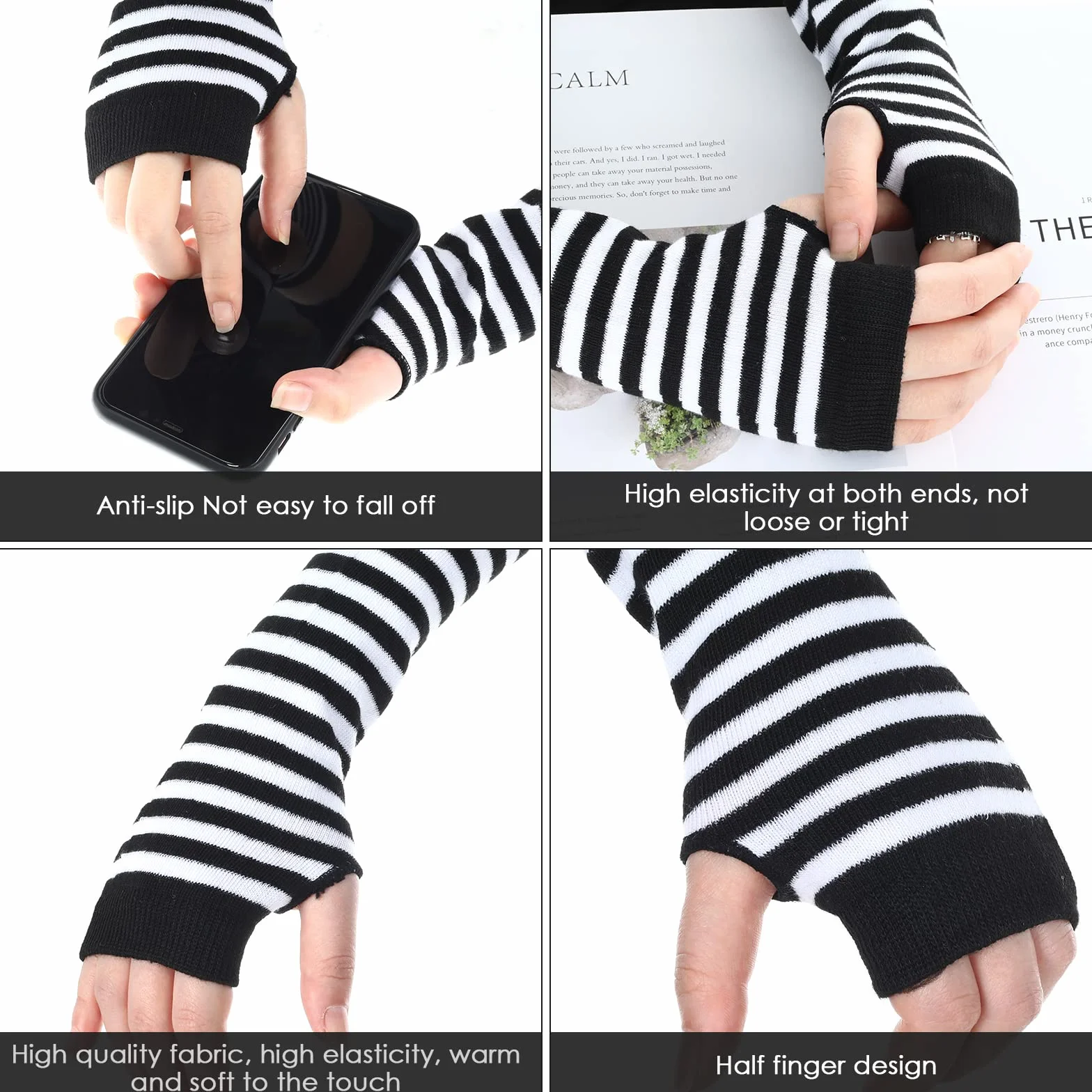 WLLHYF Rękawiczki bez palców, cosplay, ocieplacz na ręce, kawaii, czarny, łokieć, ciepłe ocieplacze na nogi, rękawy, w paski, gotycki strój, moda, gotyckie ubrania, akcesoria na jesień i zimę, Long