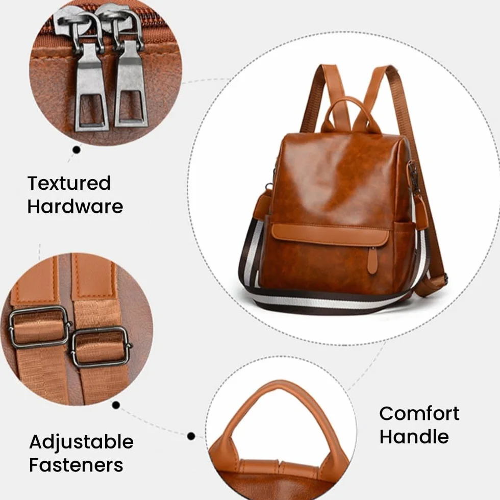 Plecak dla kobiet, modny plecak podróżny ze skóry PU, antykradzieżowy, plecak crossbody, na zewnątrz