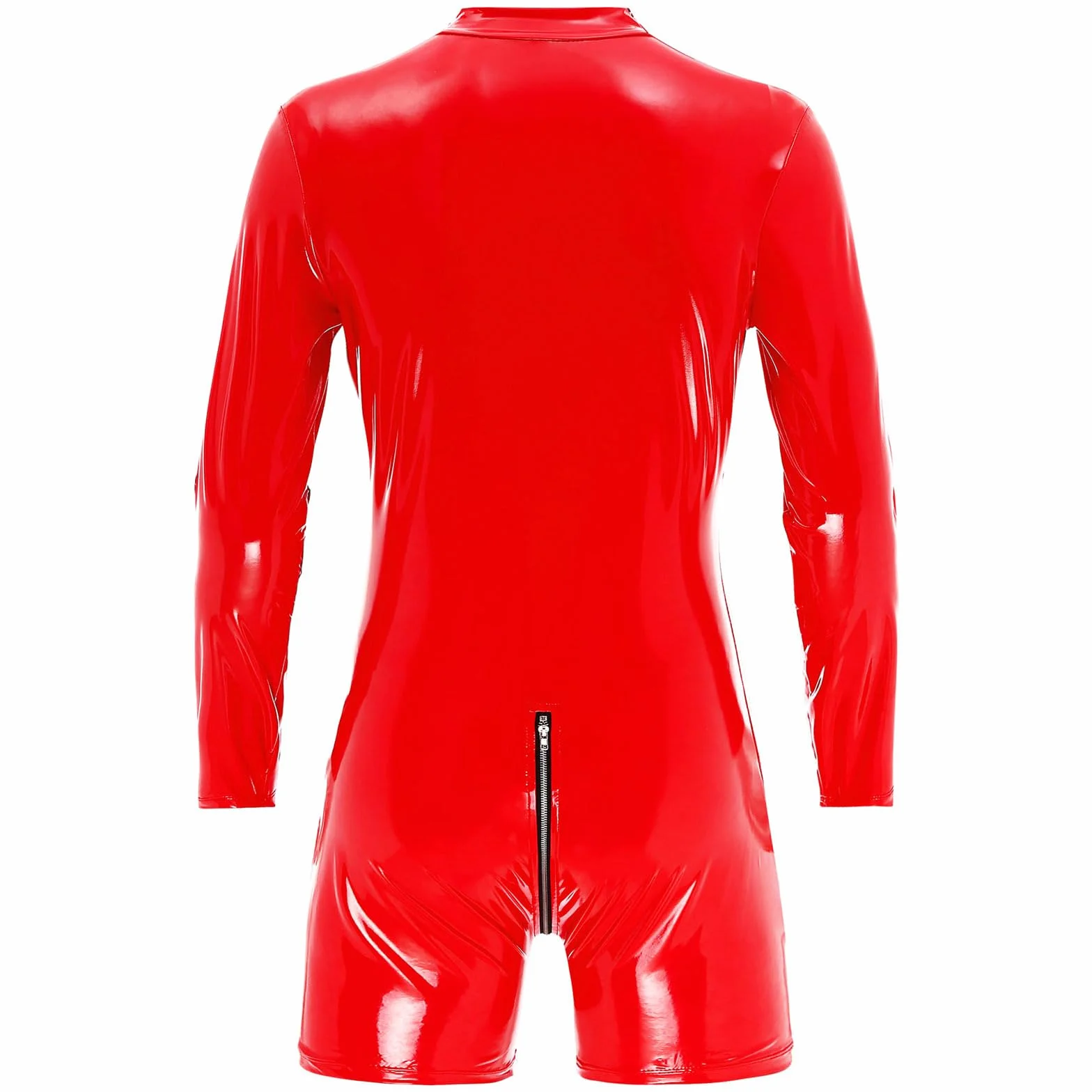 Męskie body Wetlook jednoczęściowe body kombinezon z zamkiem błyskawicznym Metallic Catsuit koszulka z długim rękawem Leotard Tops GOGO Clubwear