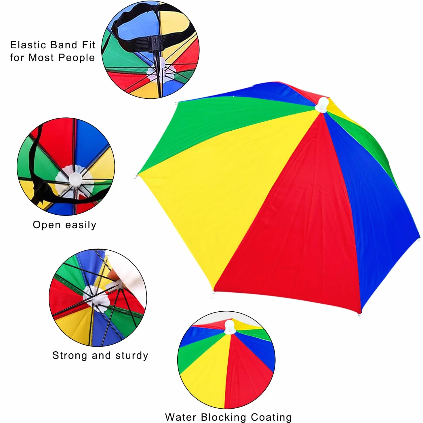 5 sztuk czapek parasolowych, 50 cm, składany parasol na głowę, parasol dla dorosłych, nadaje się do jazdy na rowerze, wędkowania, prac ogrodowych, na kemping, wędrówki, aktywności na świeżym