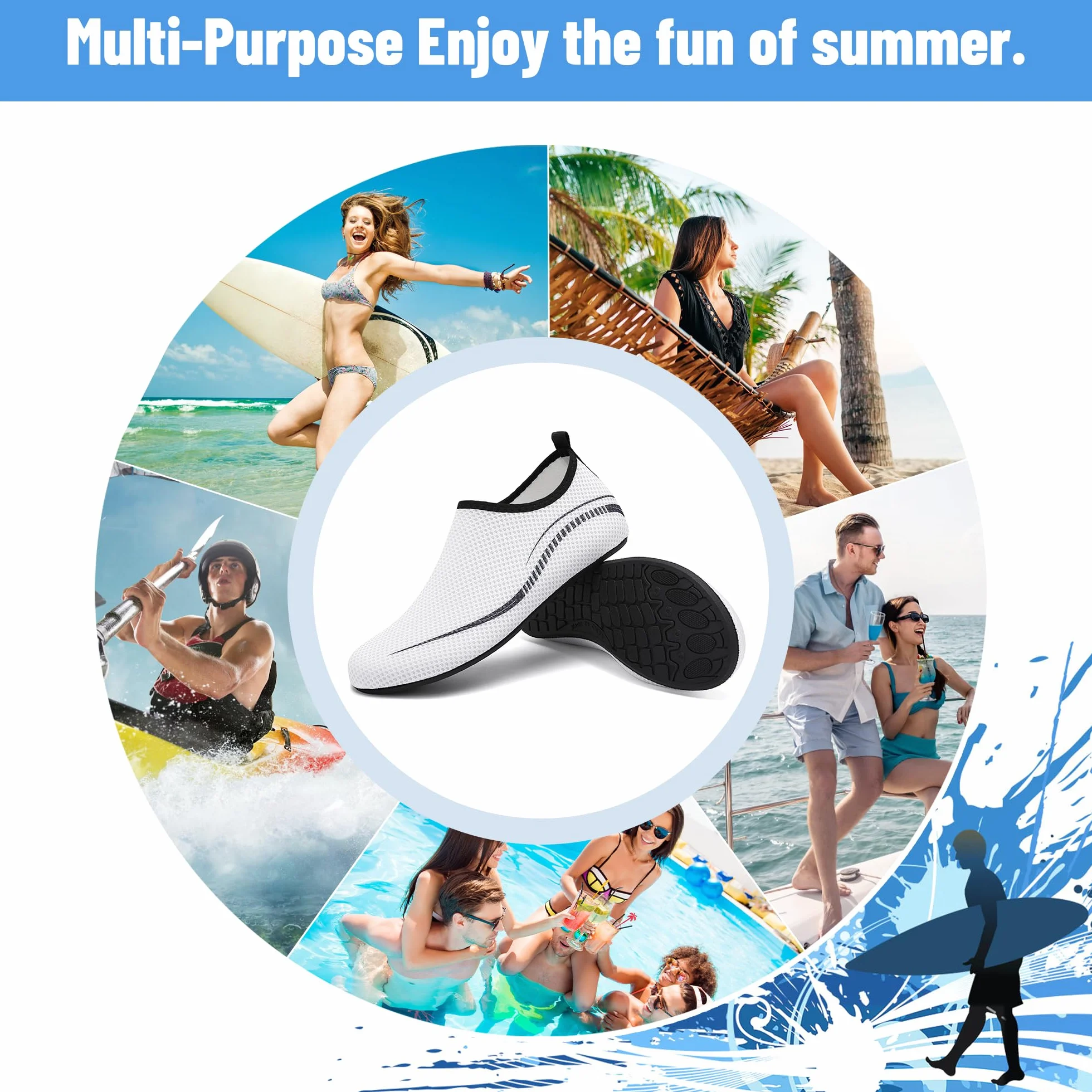 Buty do Wody Water Shoes Buty do SportóW Wodnych Lekkie Buty do PłYwania Buty PlażOwe Buty do Jogi Buty do Surfowania dla Kobiet I MężCzyzn.Biały, 38EU