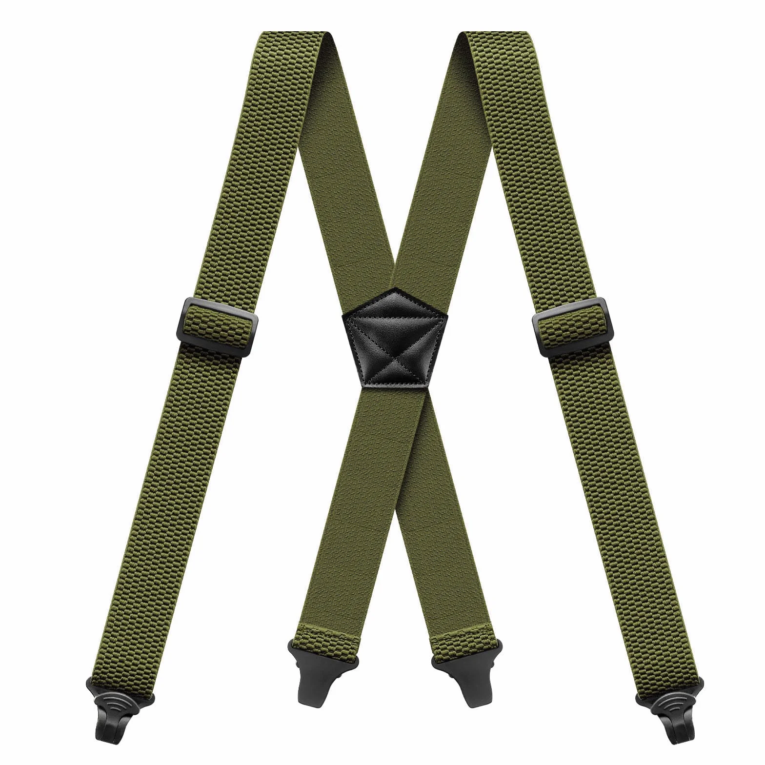 Suspenders for Men Heavy Duty 1,6 cala Wide Airport Friendly Hidden Suspenders with 4 Plastic Gripper Clasps Adjustable Elastic Braces for Casual Work X-Back ciemnozielone