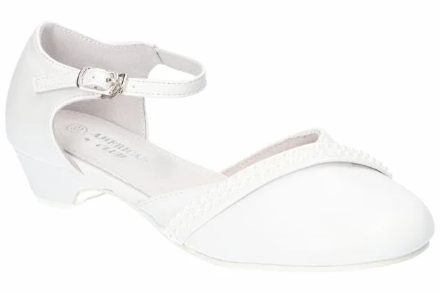 KOM41 STYLOWE BUTY KOMUNIJNE GALOWE DLA DZIEWCZYNEK ELEGANCKIE PANTOFLE BIAŁE 33