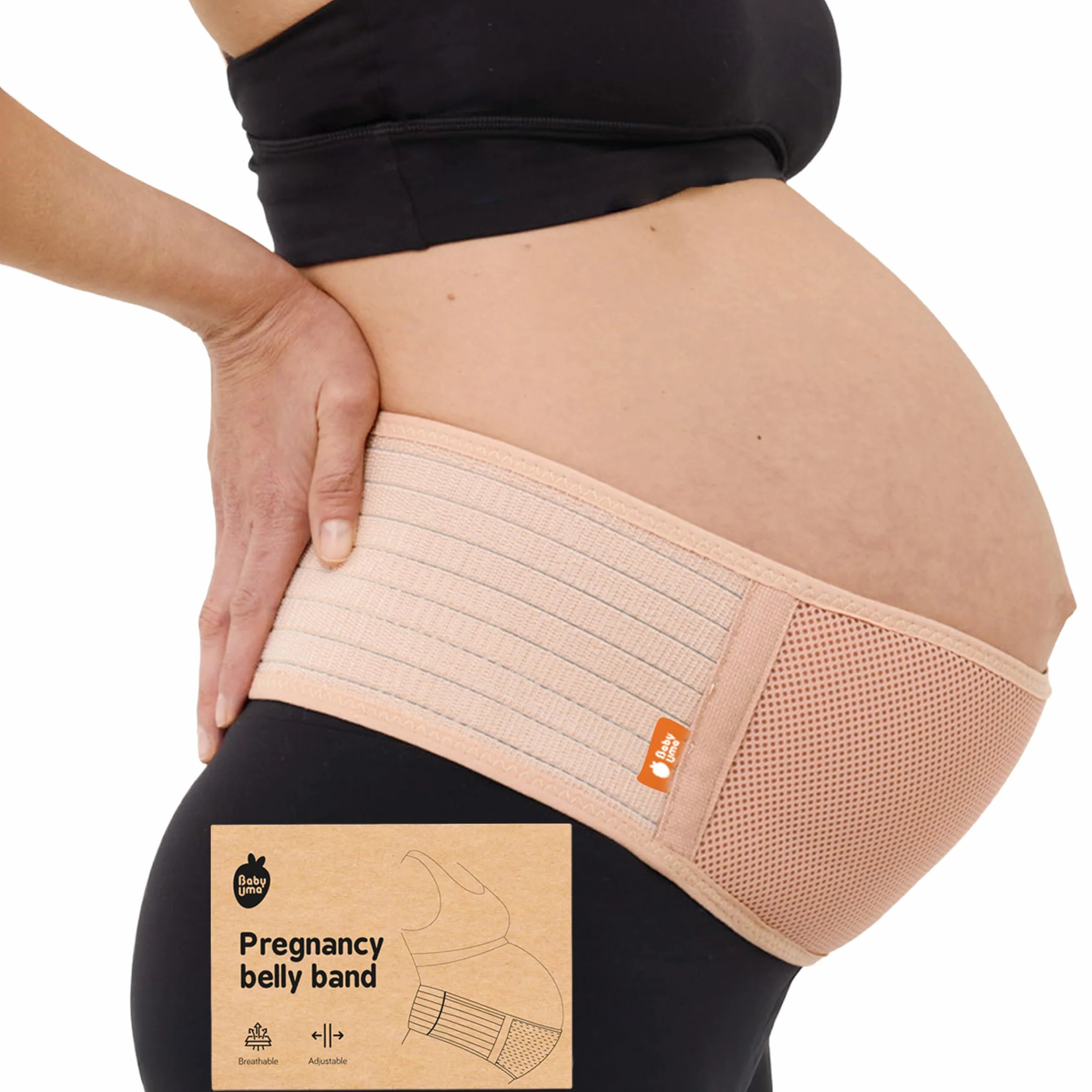 Baby Uma Pas brzuszny dla kobiet w ciąży do delikatnego podparcia brzucha, lekki i oddychający pas na brzuch, dla kobiet w ciąży, z zapięciem na rzepy, regulowany pas podporowy (XL)