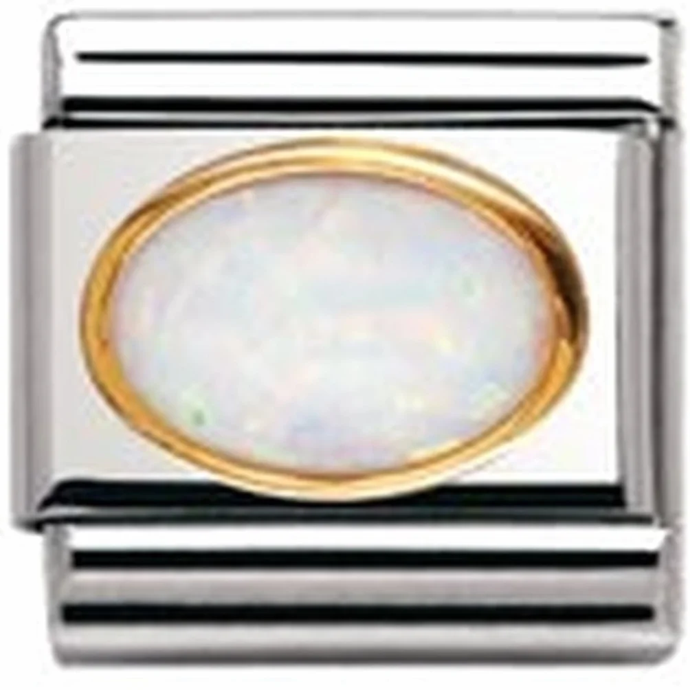 Nomination Composable Classic EDELSTEINE OVAL aus Edelstahl und 18K-Gold (OPAL WEISS) 030502