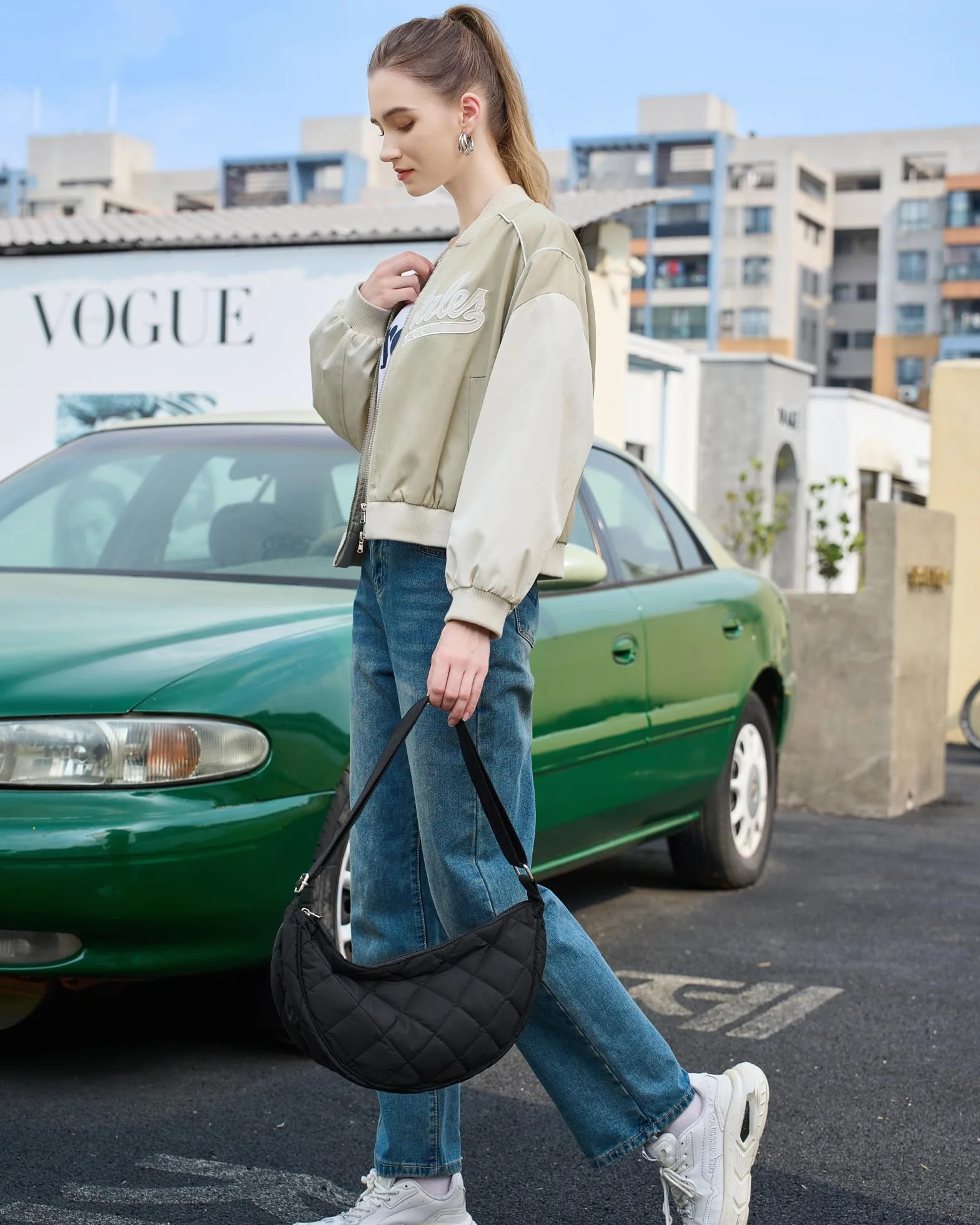 Micmores Crossbody Bag damska torba na ramię, nylonowa, pikowana, lekka, bufer, torba crossbody, duża torba na ramię, hobo, torba na brzuch, dla kobiet i mężczyzn