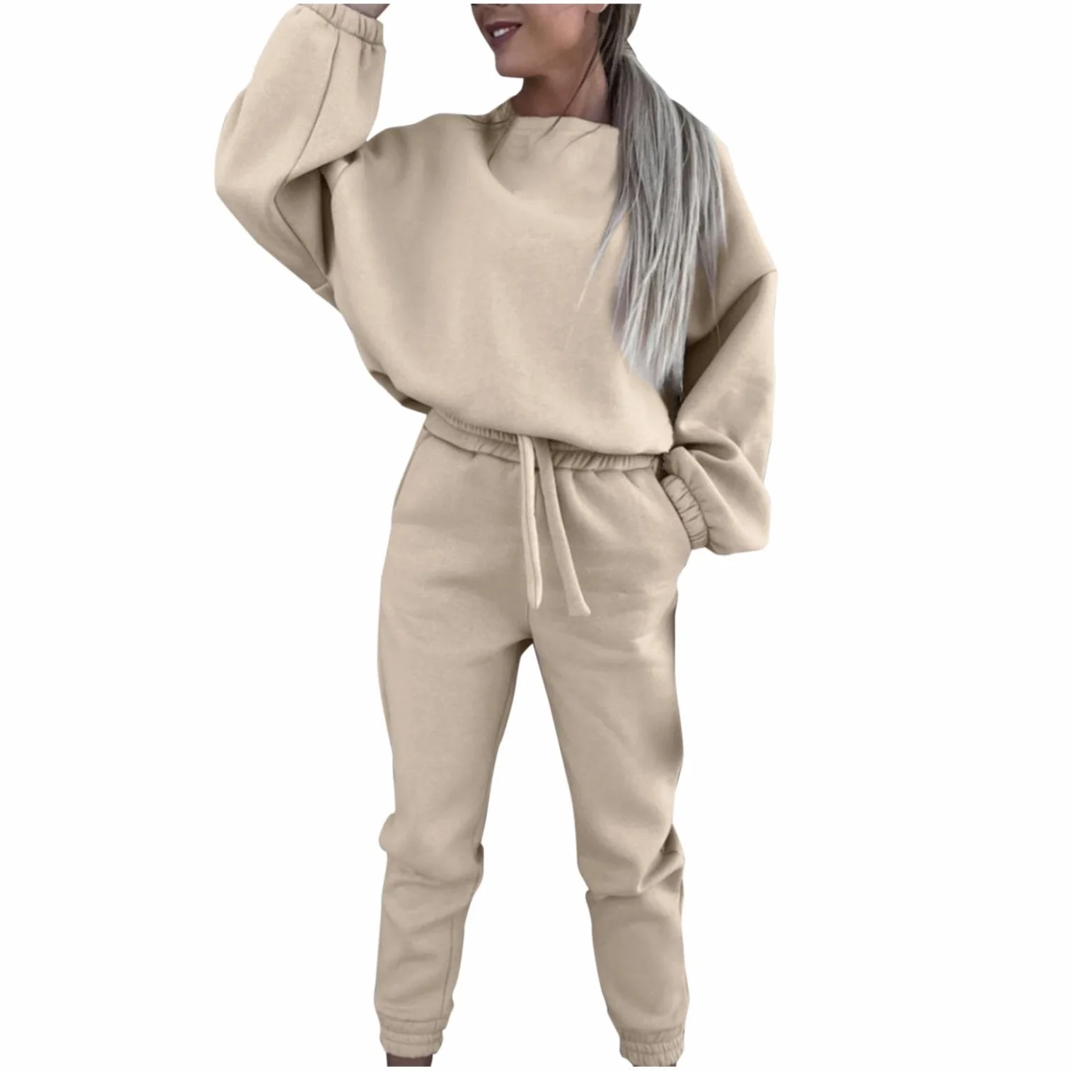 Damski strój do joggingu, 2-częściowy zestaw, dres treningowy, bluza z kapturem, spodnie do biegania, długi rękaw, strój rekreacyjny, ze ściągaczem, luźny, wygodny damski strój sportowy, kanpola