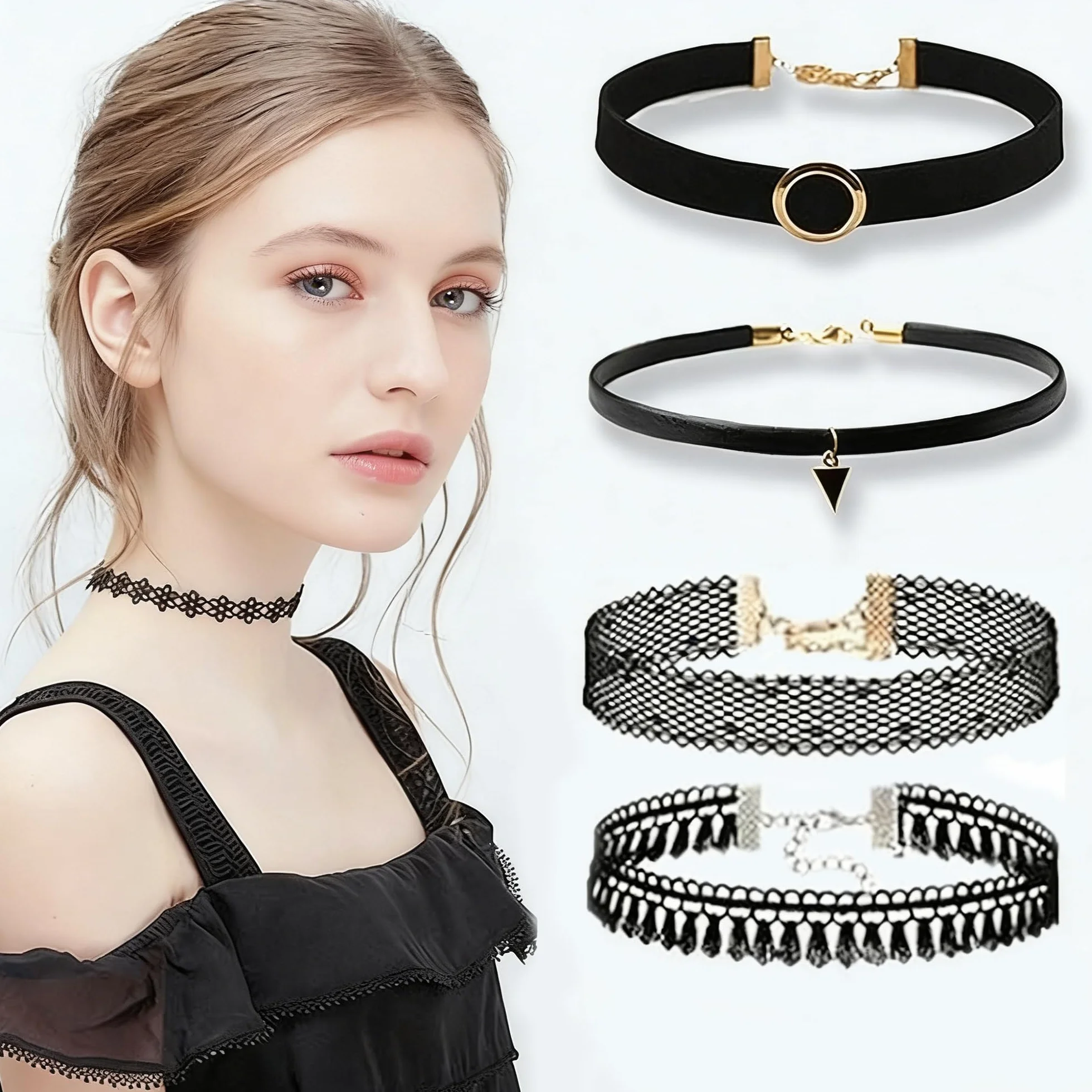 40 Sztuk Czarnych Koronkowych Naszyjników, Naszyjników Choker Dla Kobiet, Regulowany Choker Gotycki Klasyczne Chokery Dla Kobiet i Dziewcząt