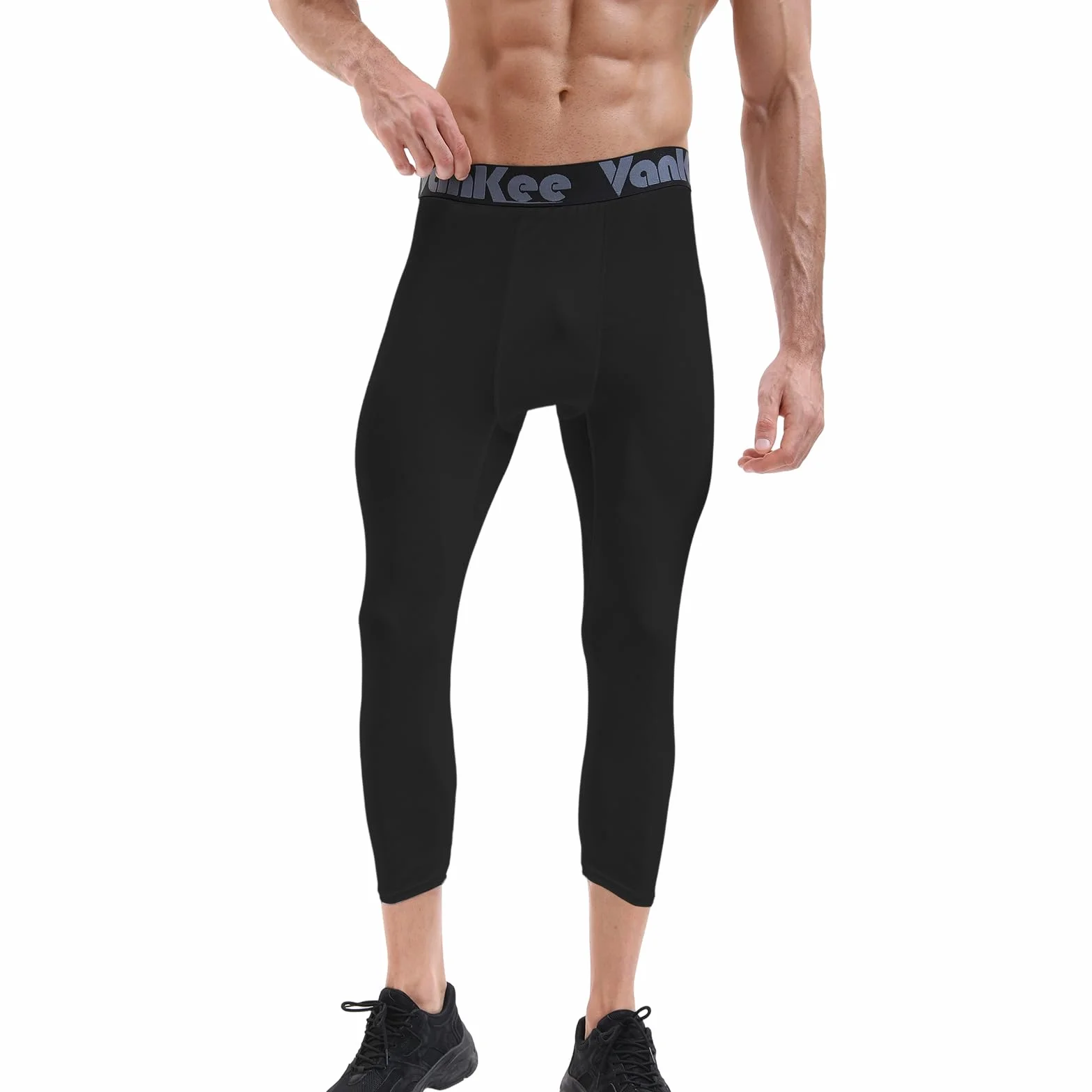 Męskie spodnie kompresyjne 3/4 Sportowe obcisłe legginsy do biegania Szybkoschnące spodnie sportowe do jazdy na rowerze Koszykówka Joga Siłownia