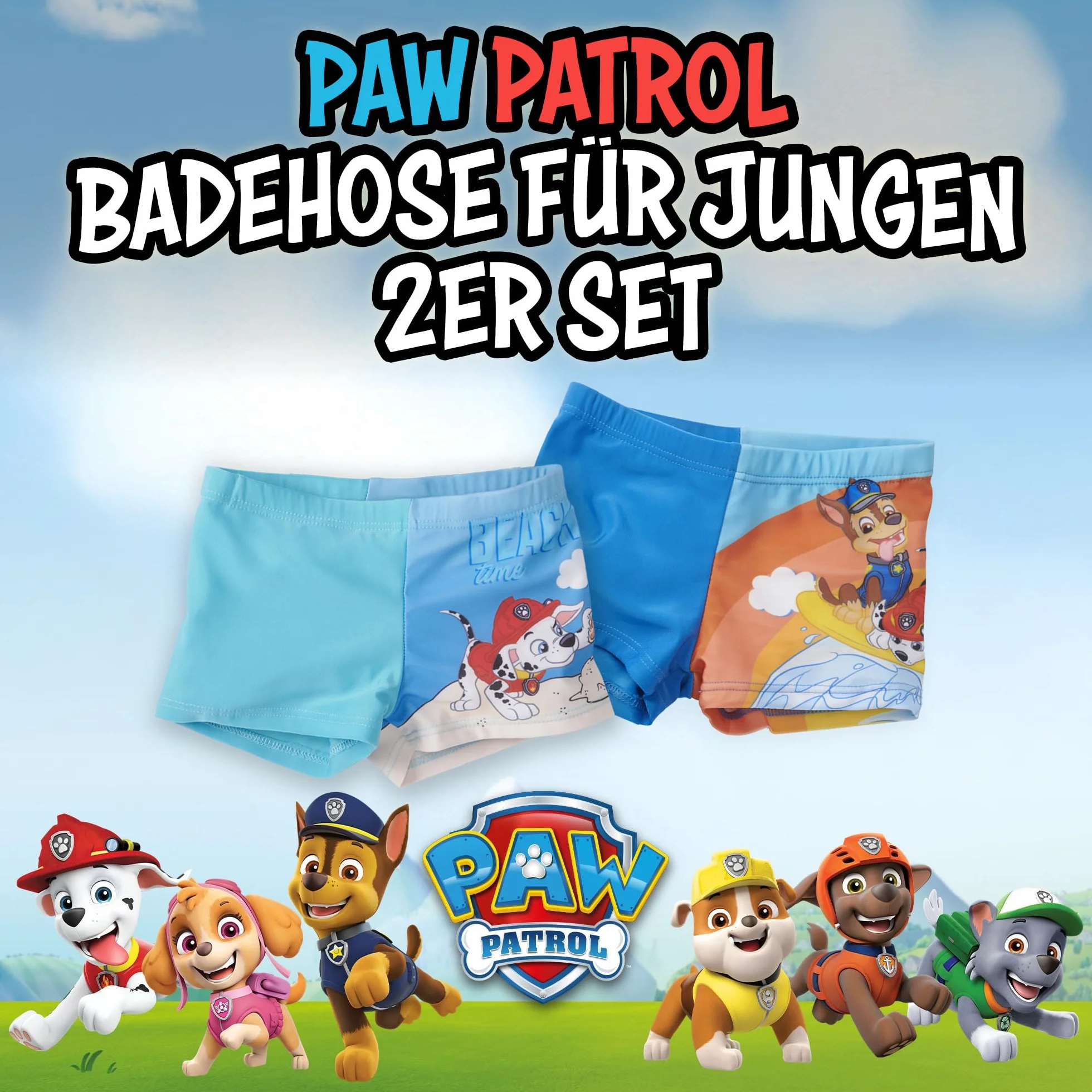 Psi Patrol kąpielówki dla chłopców, spodnie kąpielowe, spodnie dziecięce, niebieskie (2 sztuki)
