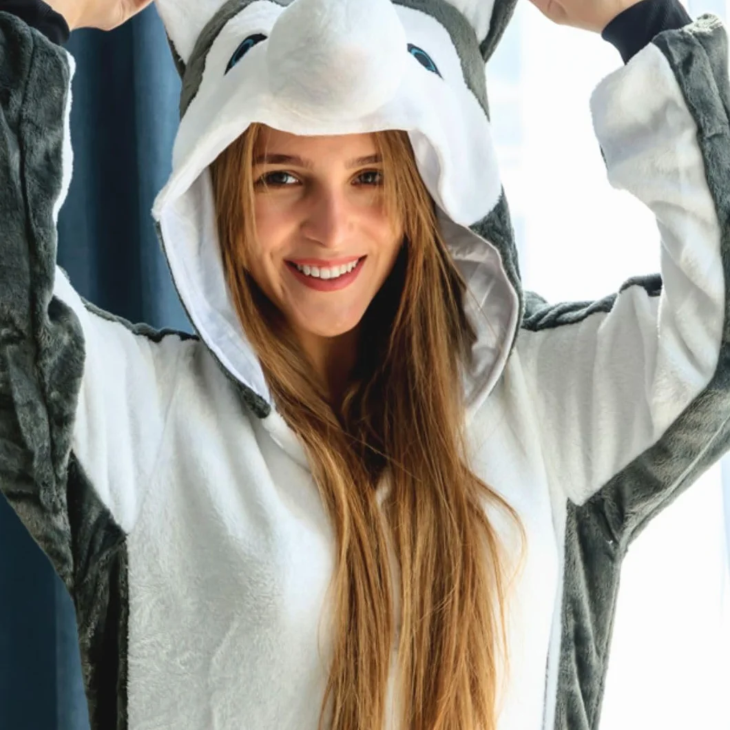 Pies Kigurumi Piżama Onesie dla dorosłych – pluszowa, uniseks, zwierzęca piżama, rozmiary S-XL