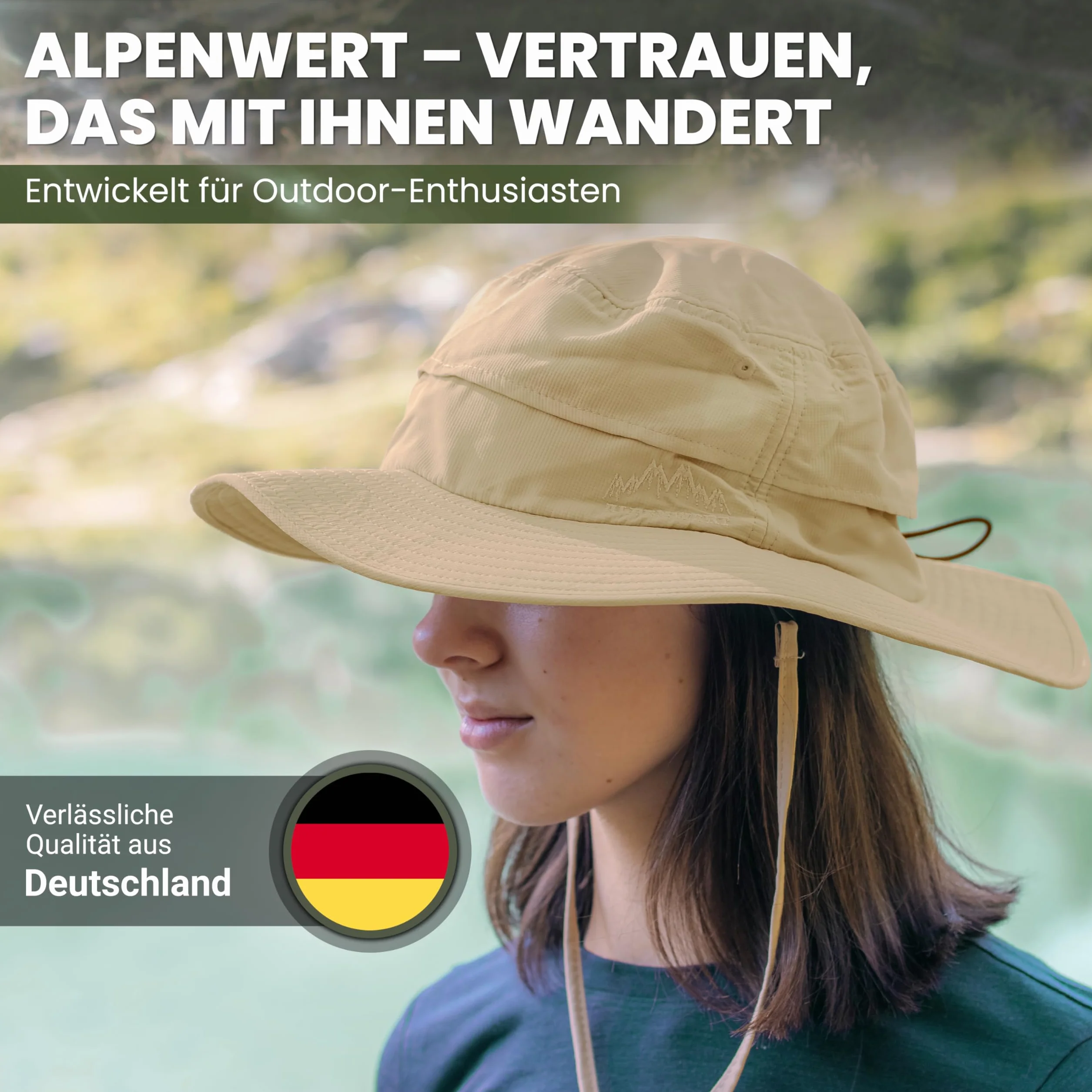 Alpenwert Zewnętrzny kapelusz przeciwsłoneczny i przeciwdeszczowy z ochroną UV UPF 50+, wodoszczelny, wiatroszczelny, regulowany pasek pod brodę – kapelusz wędkarski, kapelusz wędkarski, oddychający