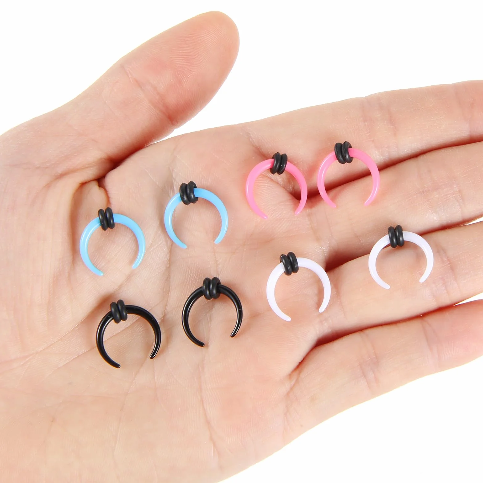 Lusofie Zestaw 4 par kolczyków do przegrody nosowej, 4 kolory, do piercingu septum, w kształcie litery C, akrylowe, do przegrody nosowej, stożkowe kolczyki do nosa, piercing do nosa i uszu, dla kobiet