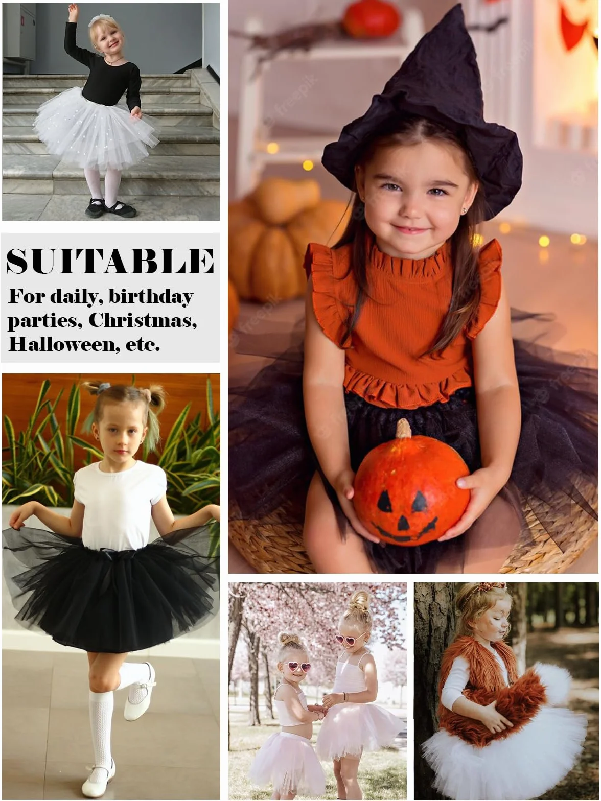 Spódnice Tutu dla dziewczynek 3 warstwy z podszewką z fryzurą, dziecięca spódnica baletowa Tutu różowa czarna czerwona Tutu, Halloween Tutu dla 2-8 lat