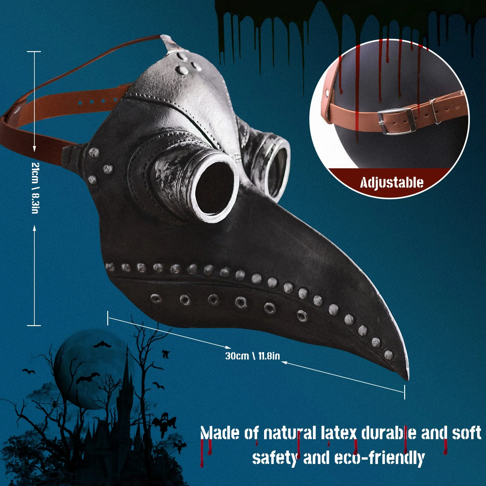 Maska z dziobem na Halloween, średniowieczny lekarz, długi nos, ptasi dziób, karnawał, horror, steampunk, maska na plagę