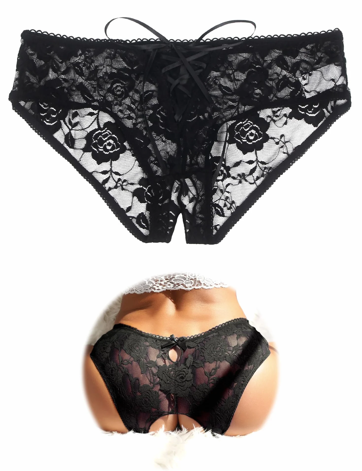 ohmydear Uwodzicielskie otwarte stringi z dziurą majtki damskie przezroczyste plus size seksowne majtki koronkowe stringi sexy erotyczna bielizna z paskami krzyżowymi z przodu