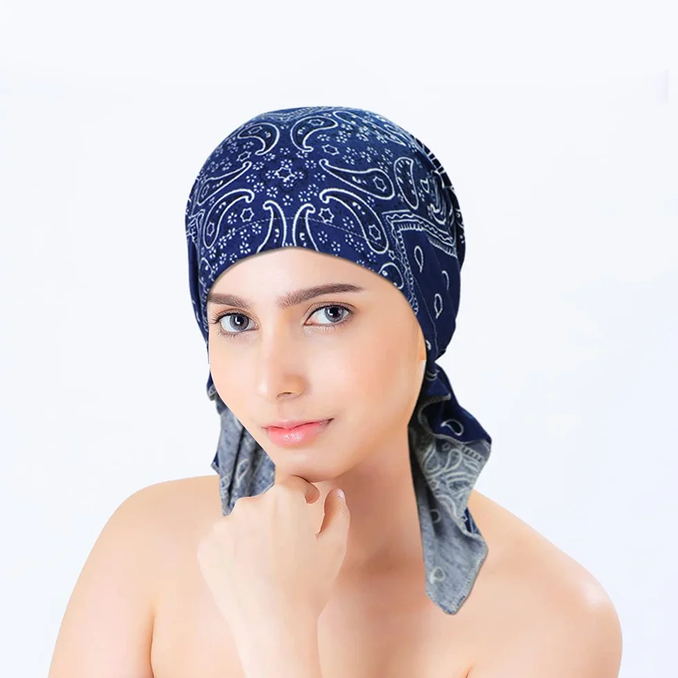 ASHILISIA 4 sztuki damskich czapek na chemioterapię, czapka turban, wstępnie zawiązane nakrycia głowy, bandana na wypadanie włosów