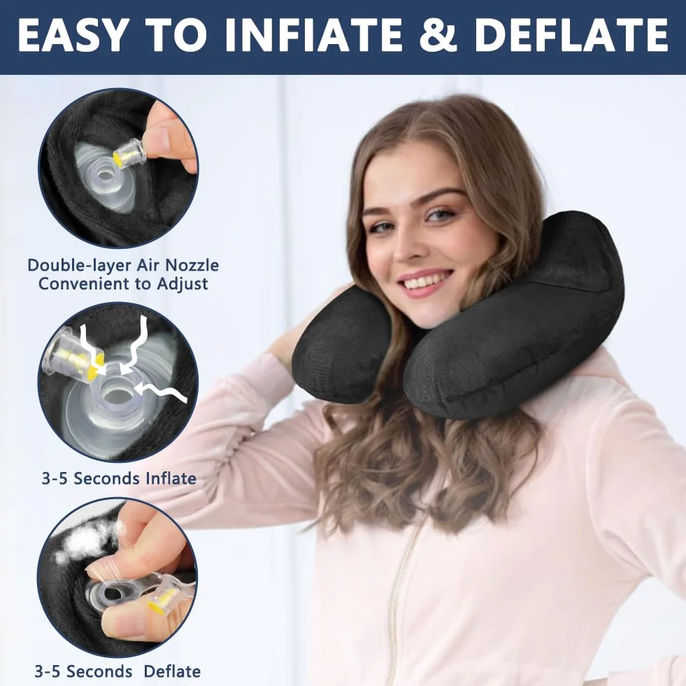 flintronic Nadmuchiwana poduszka podróżna, nadmuchiwana poduszka podróżna do samolotu, miękka, aksamitna poduszka pod szyję, lekka, ergonomiczna poduszka do spania pod szyję, do samolotu, samochodu