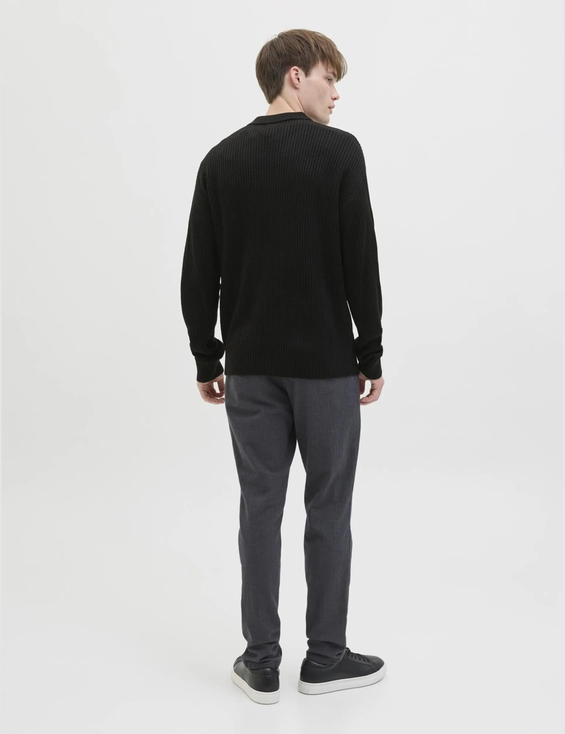 JJ rebel Męskie spodnie Jreblogan Knit Zip Polo Ls, czarny, L
