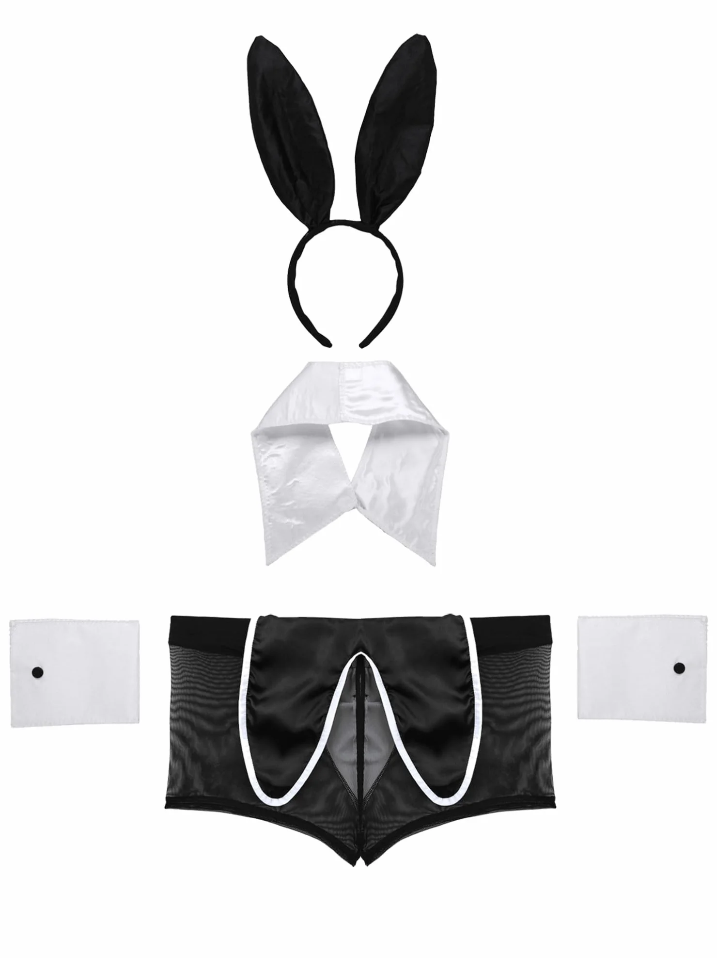 YiZYiF Męski strój kelnerski, seksowny strój z paskami, dla mężczyzn, króliczek, cosplay, bielizna erotyczna, przezroczysta, siatka, zestaw bokserek, na imprezę dla gejów, do klubu
