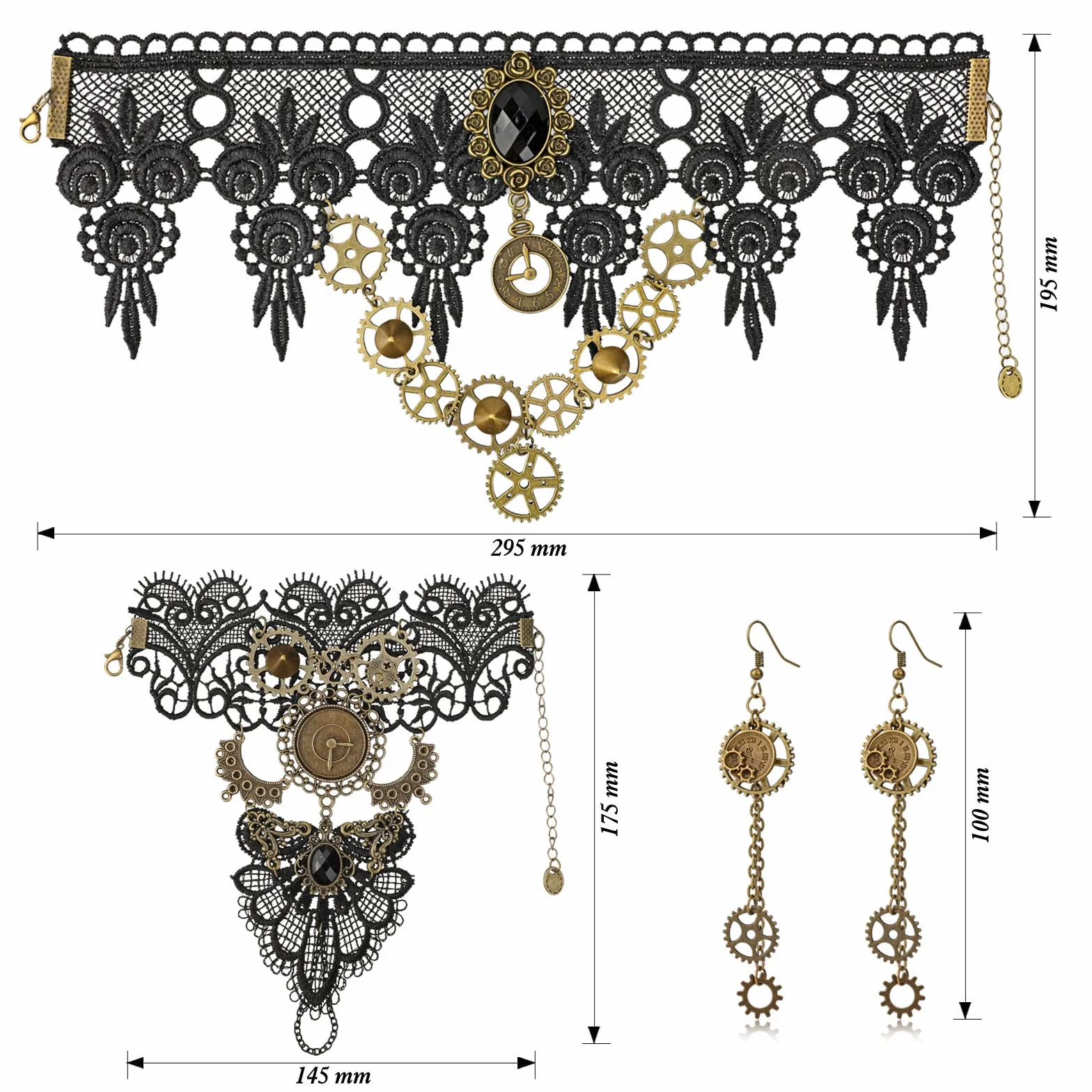 HOWAF Steampunk akcesoria Steampunk kostium dla kobiet i mężczyzn, koła zębate steampunk, naszyjnik koronkowy, gotycki choker, naszyjnik, bransoletki, steampunk, kolczyki, gotycka biżuteria, okulary,