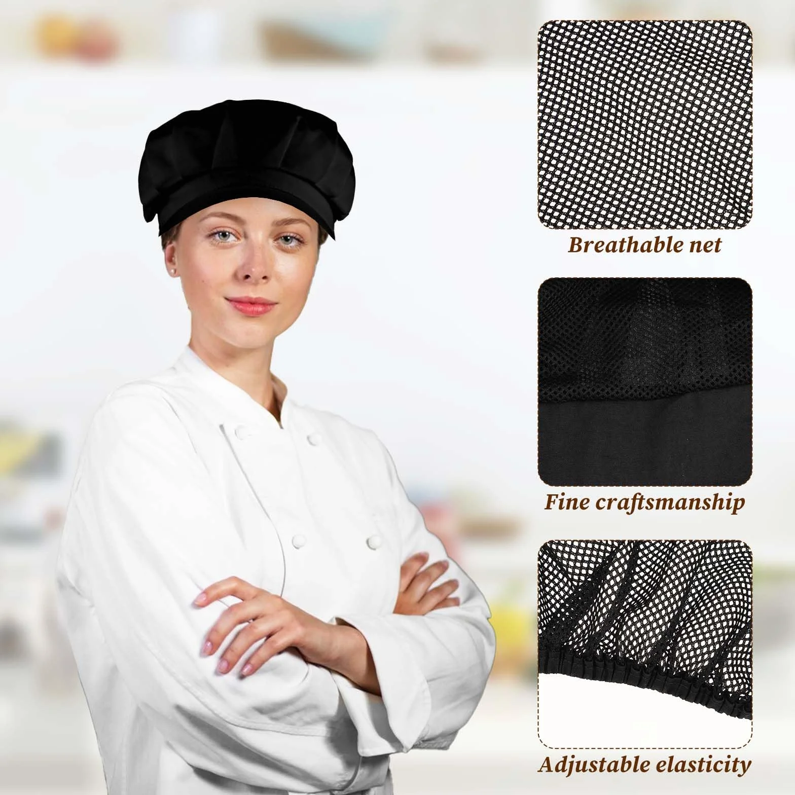 TIEOME 2 sztuki czapek kucharskich, unisex, elastyczna czapka kucharska, siateczka, oddychająca czapka przeciwpyłowa, kapelusz roboczy, warsztat, czapka do kuchni, do piekarni, do serwisu