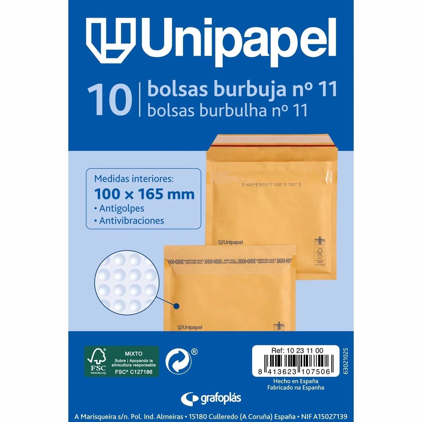 Unipapel | Koperty pikowane Kraft z wewnętrznym papierem bąbelkowym | Nr 11 Wymiary 100 x 165 mm | Zamknięcie samoprzylepne | Opakowanie 10 sztuk | Idealne do bezpiecznej i chronionej wysyłki |