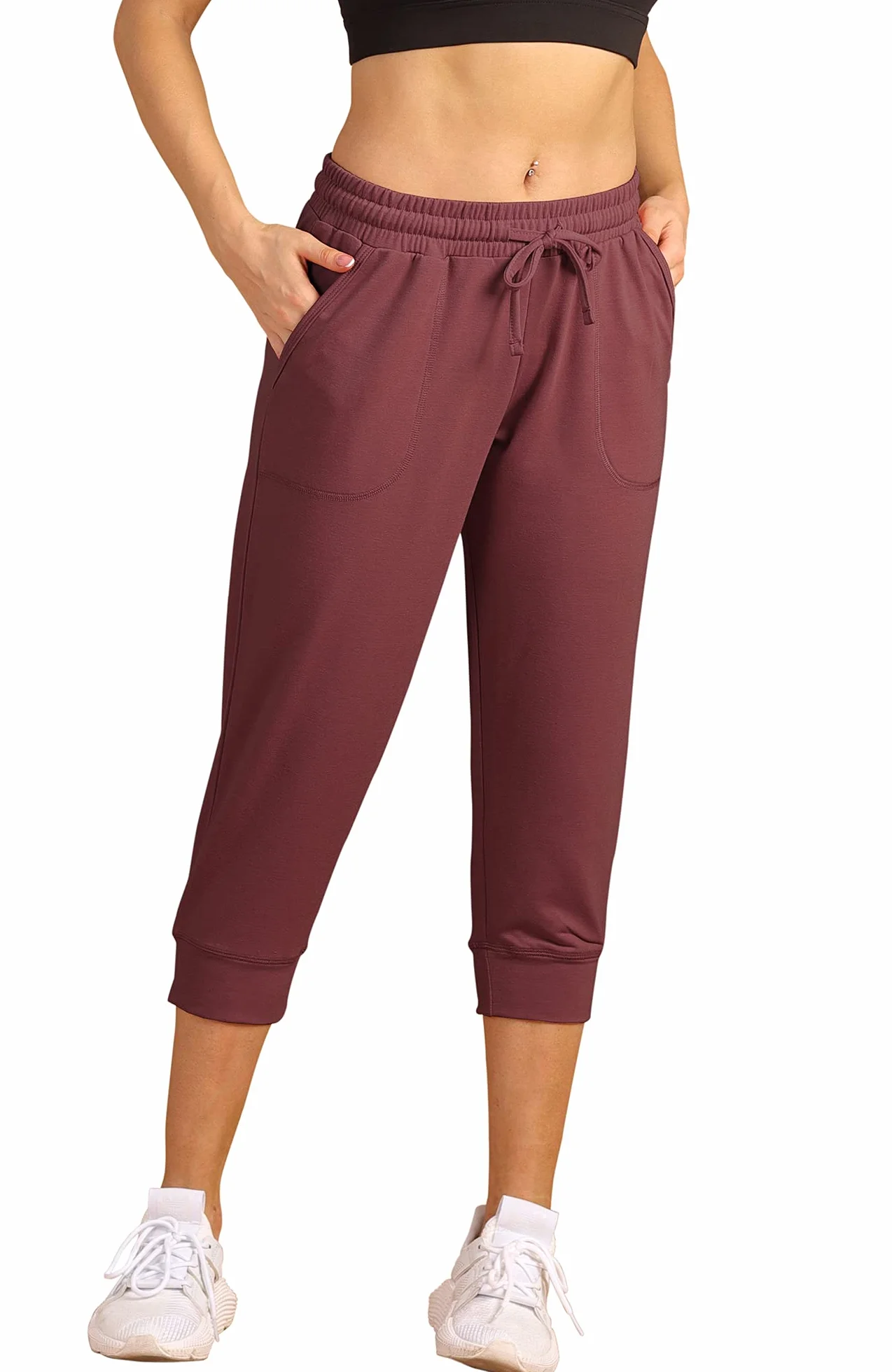 icyzone Damskie spodnie do biegania 3/4 sportowe spodnie do biegania, luźne spodnie dresowe, casualowe spodnie Capri
