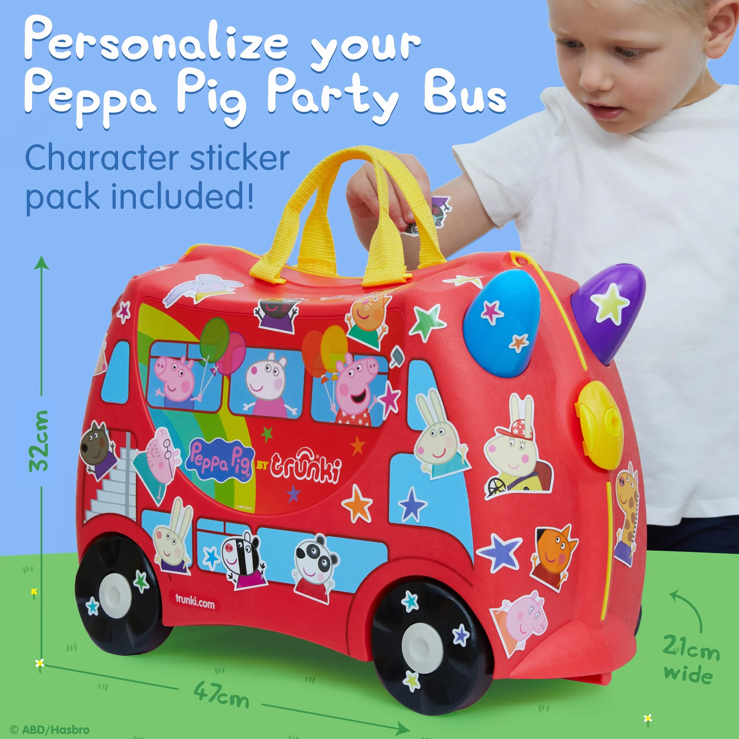 Trunki Oryginalna walizka dziecięca do siedzenia – 18 l bagaż podręczny, walizka podróżna z twardą obudową na kółkach, łącznie z paskiem na ramię, Świnka Peppa (czerwona), 3E+1 cm x 45 cm x 21 cm
