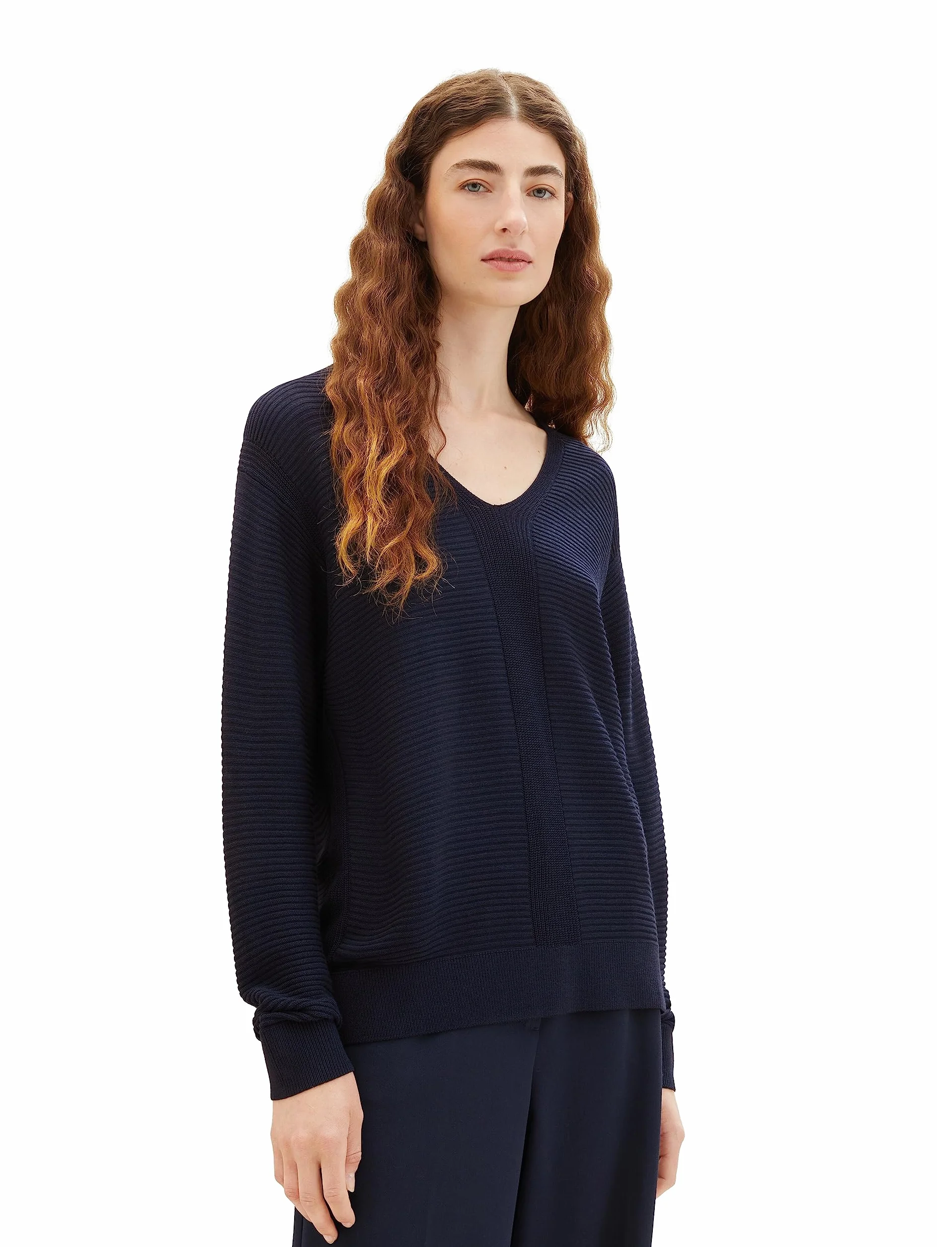 TOM TAILOR Damski sweter z dzianiny Basic z dekoltem w serek, 10668 - Sky Captain Blue, M