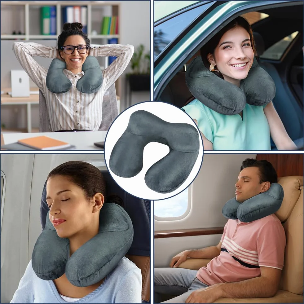 flintronic Nadmuchiwana poduszka podróżna, ultralekka i kompaktowa poduszka powietrzna, miękki aksamit, zmywalna poszewka na poduszkę, ergonomiczna poduszka na szyję, idealna do biura samolotu