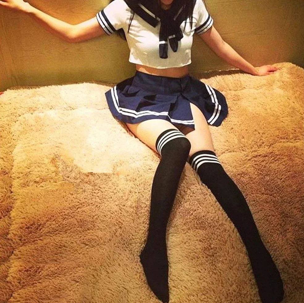 V-Ting Seksowny kostium szkolny na Halloween, cosplay, przebranie na karnawał, mini marynarski strój z pończochami