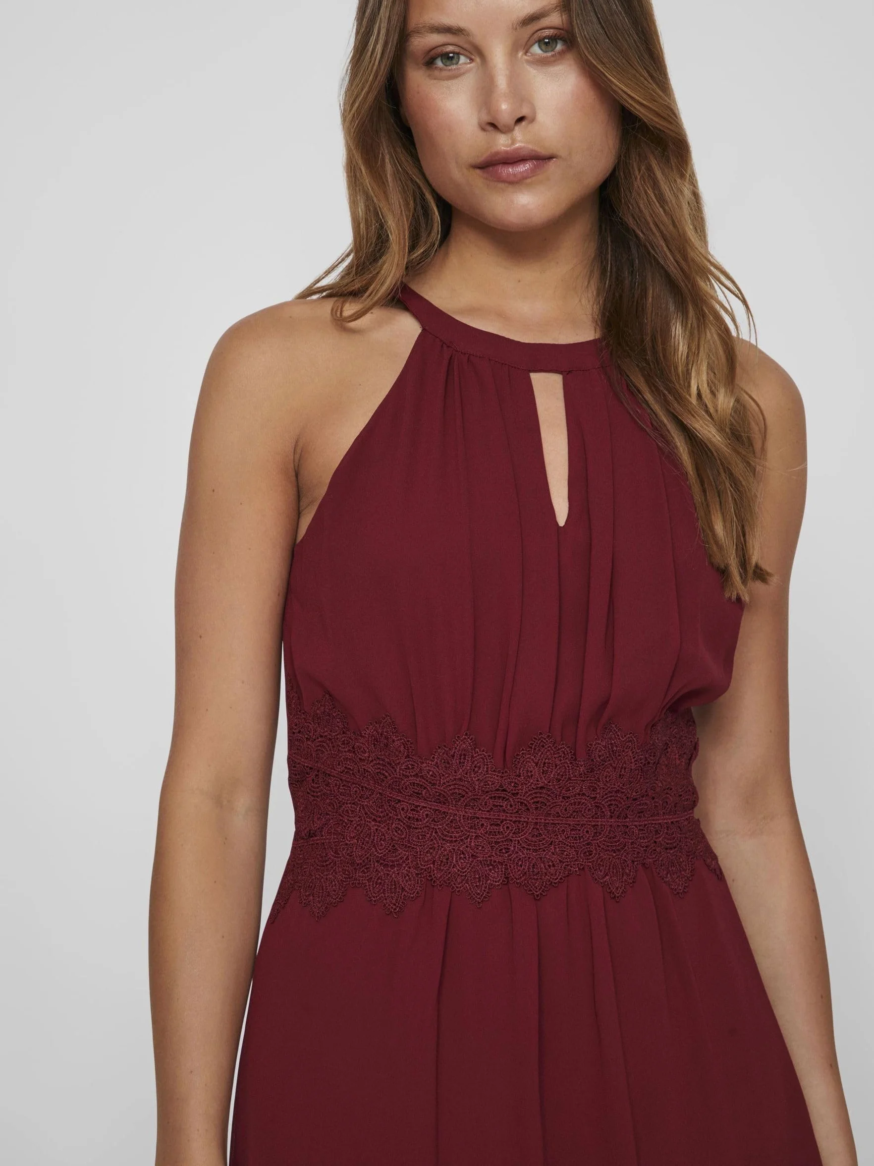Vila Damska sukienka wieczorowa Vimilina z kołnierzem Maxi Dress-Noos, Cabernet/Szczegóły: elastyczny, 40