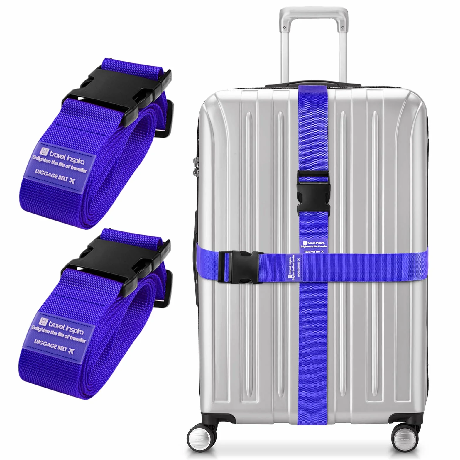 travel inspira paski do walizek, 2 sztuki, 104–195 cm, regulowane paski na walizki, efektowne paski na walizki do identyfikacji – paski na walizki do walizek podróżnych 20"–32" (niebieskie)