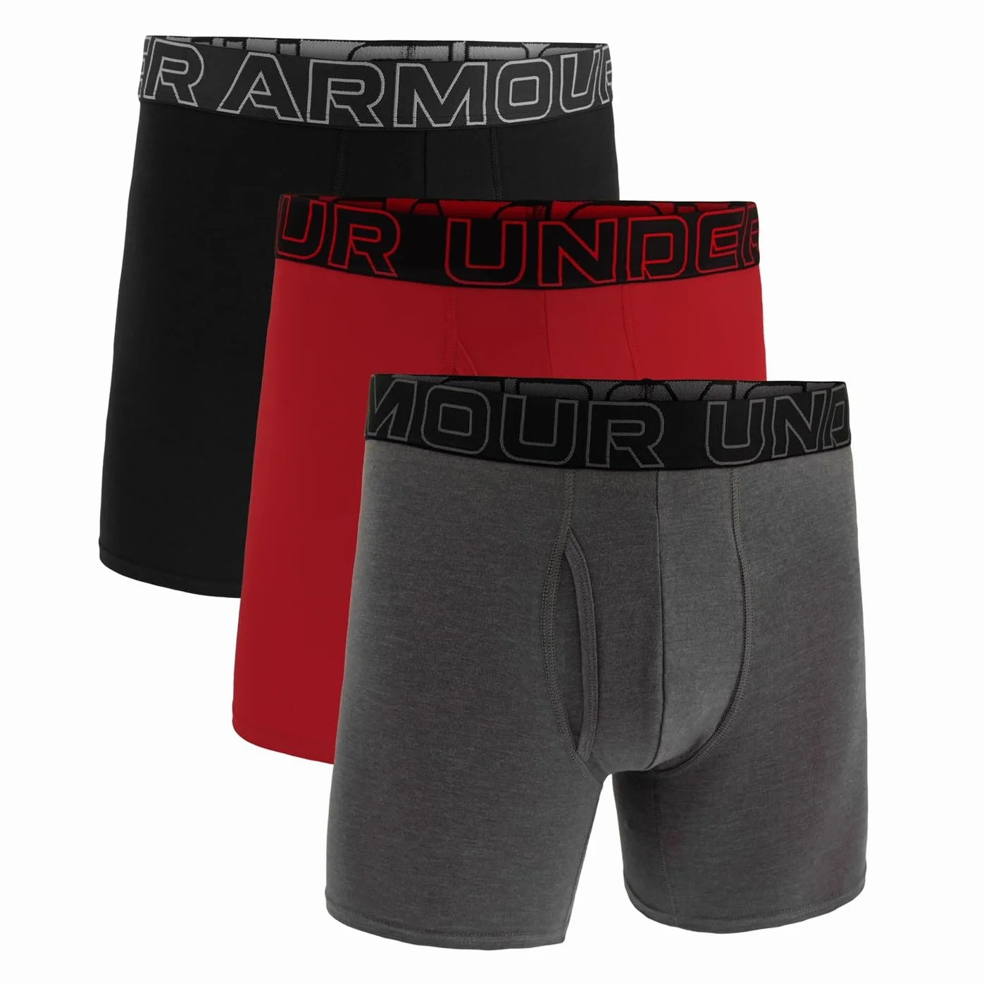 Under Armour Męskie bawełniane bokserki 3-pak, Czarny/czerwony/szary, L