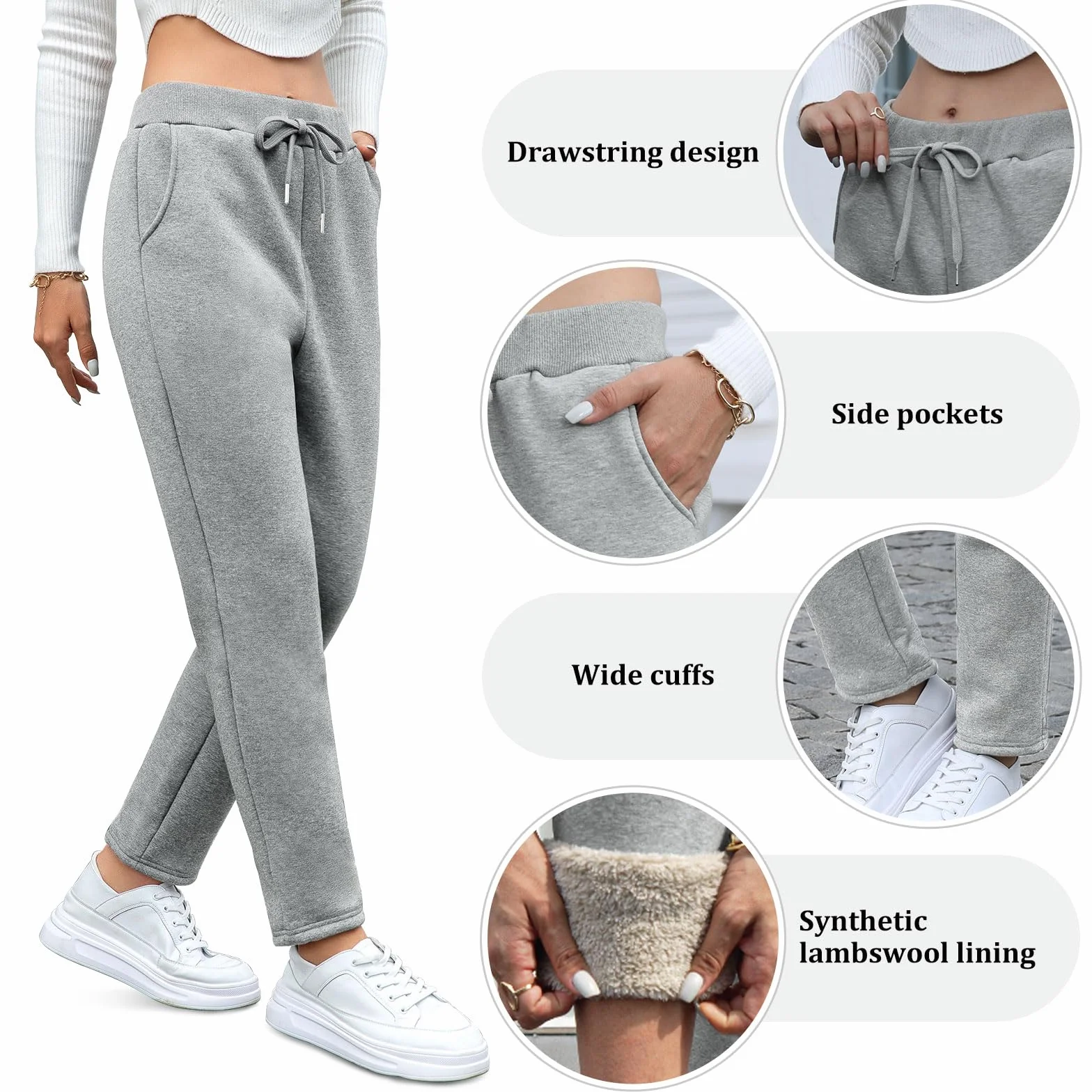 Joggery z podszewką polarową, damskie puszyste spodnie sherpa, ciepłe termiczne spodnie dresowe, zimowe grube spodnie treningowe, kieszenie ze sznurkiem dla kobiet, do biegania, fitnessu