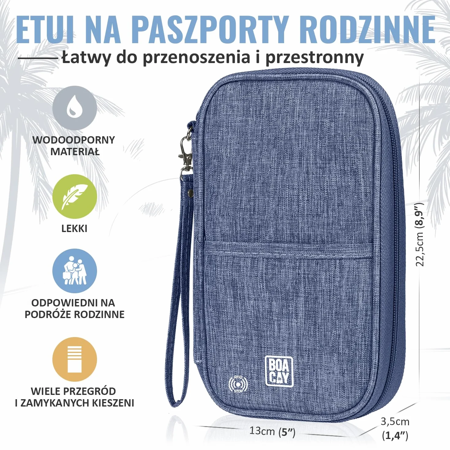 BOACAY Etui na Paszport Rodzinny z RFID, Portfel Podróżny dla Kobiet i Mężczyzn, Organizer na Dokumenty, Wodoodporne Etui na Bilety, Pieniądze, Karty