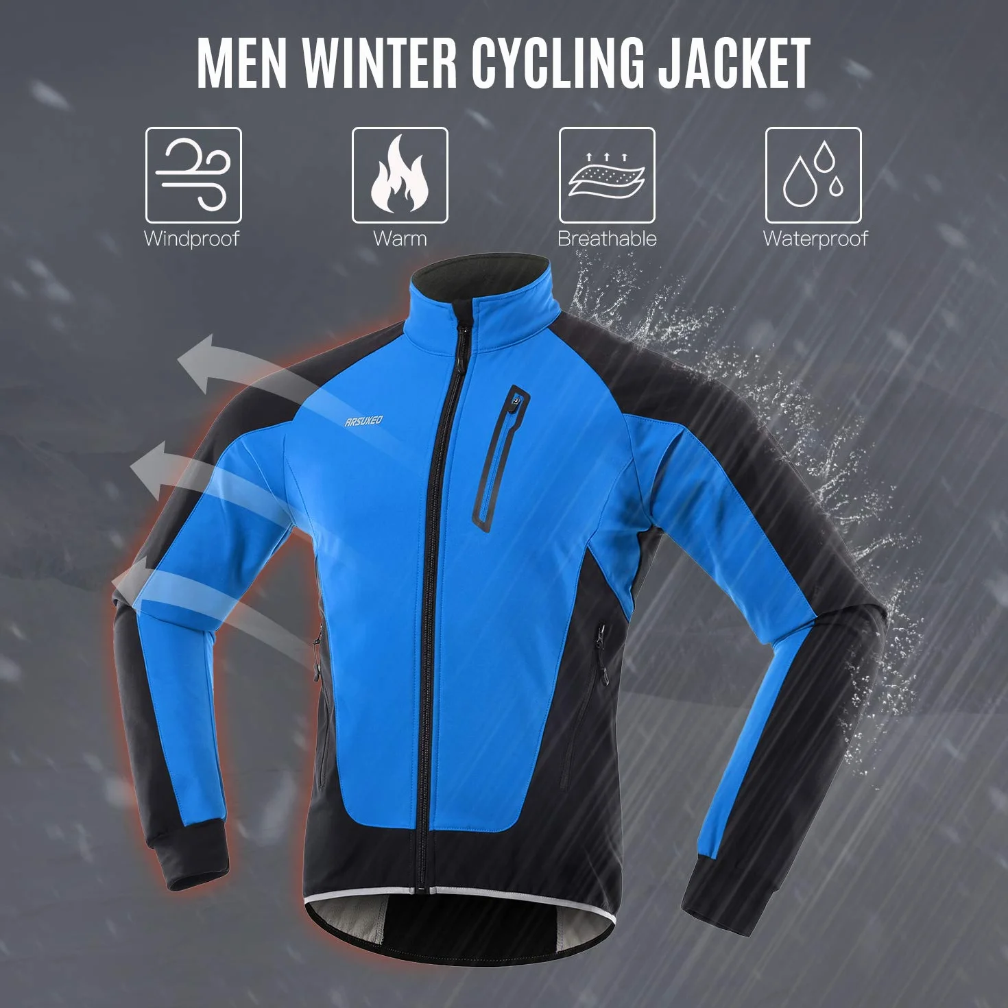 Lixada Męska kurtka rowerowa Wodoodporna Wiatroszczelna Termiczna Polarowa Jazda Na Rowerze MTB Rower Jazda Konna Bieganie Jesień Zima Kurtka Płaszcz Nadaje się do jazdy na rowerze, biegania,