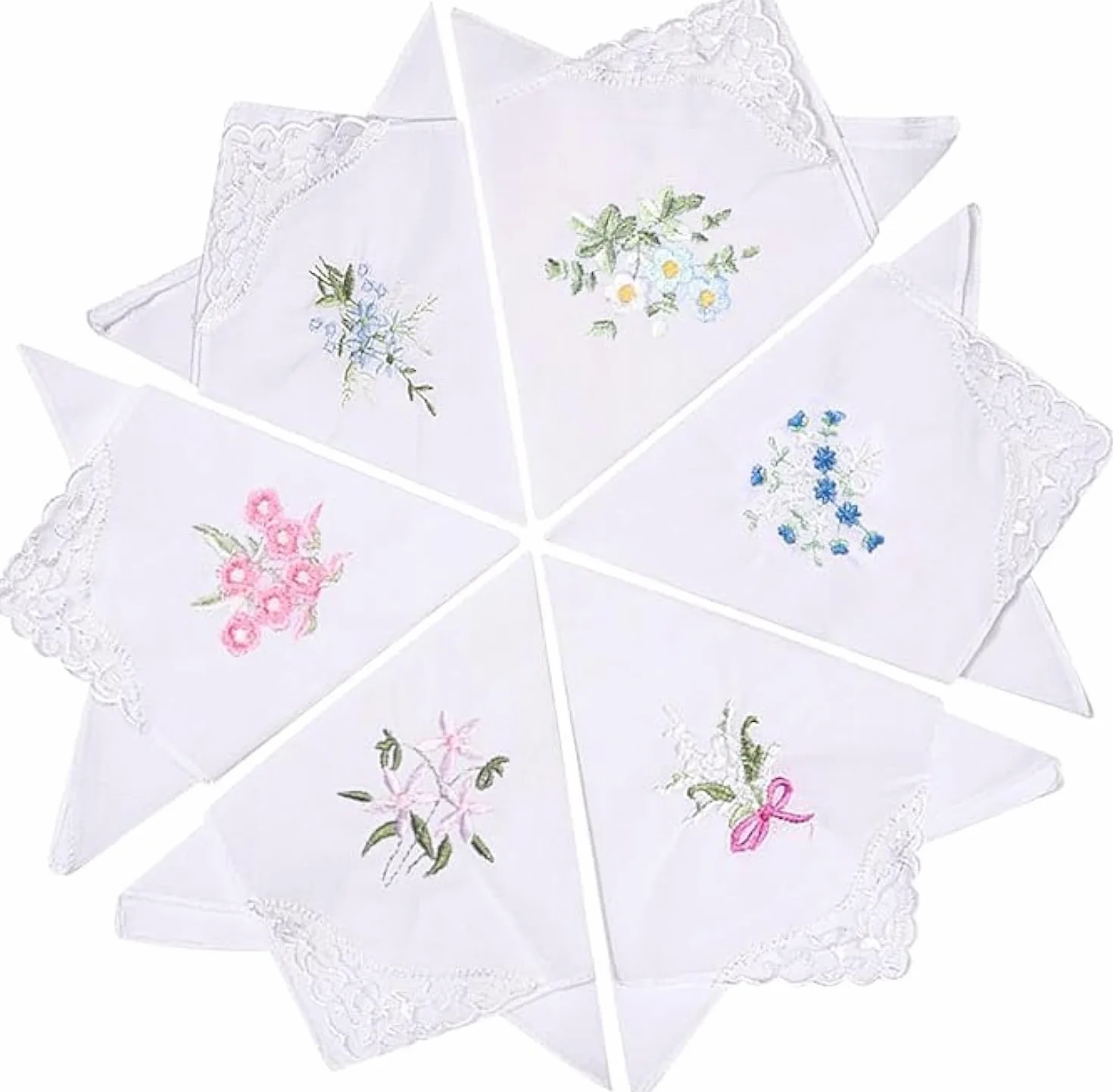 6 sztuk bawełnianych chusteczek do włosów, chusteczek z delikatnym orientalnym wzorem, haftowana chusteczka z motylami, chusteczki ze 100% bawełny (28 cm x 28 cm), Kolor biały, 28 x 28 cm/11 x