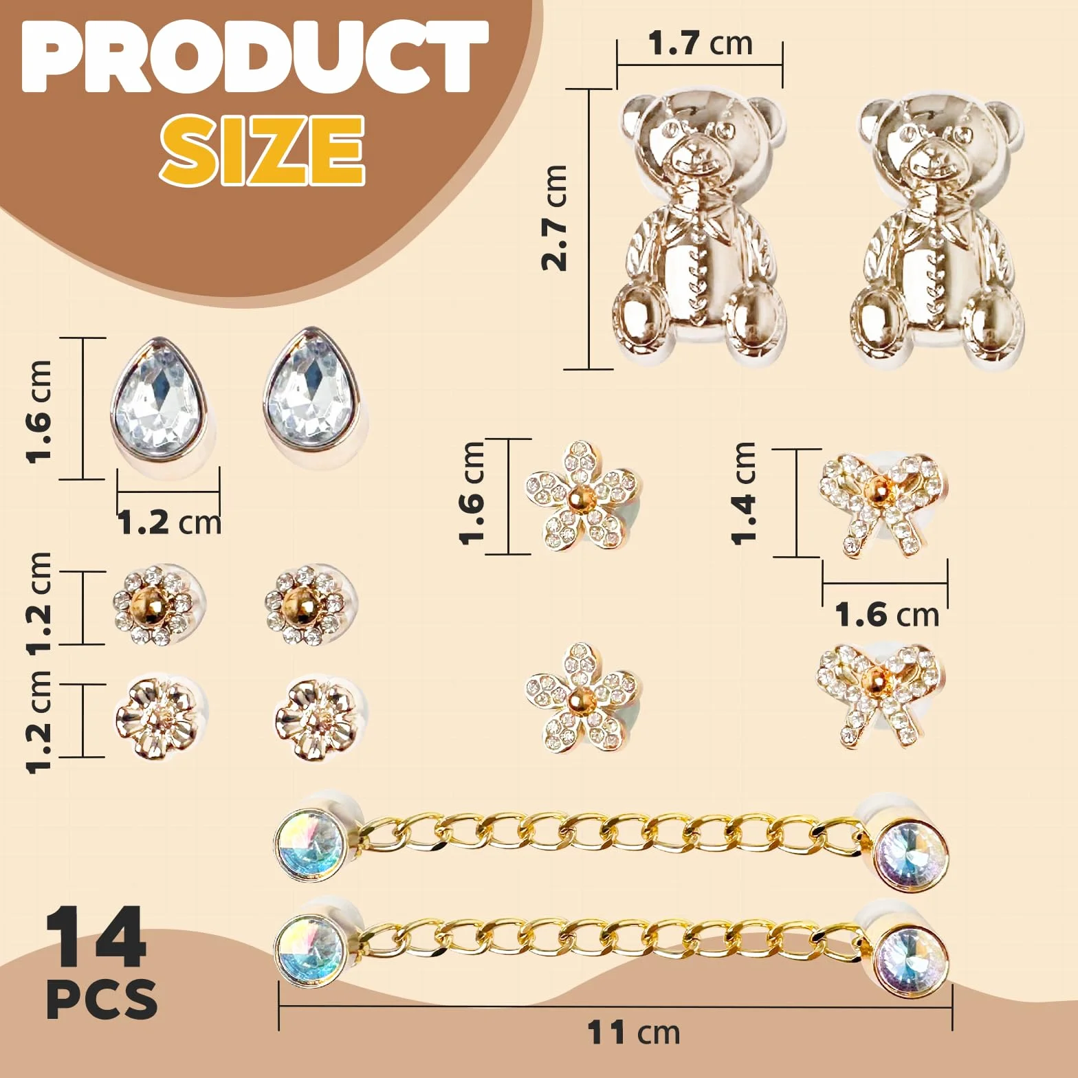 14 sztuk Charms Crocs, kolorowe diamenty, ozdoby Crocs, akcesoria do butów, zdejmowane szpilki do dekoracji Croc Diy, DIY różne kształty, akcesoria dekoracyjne dla kobiet, dziewcząt, dorosłych