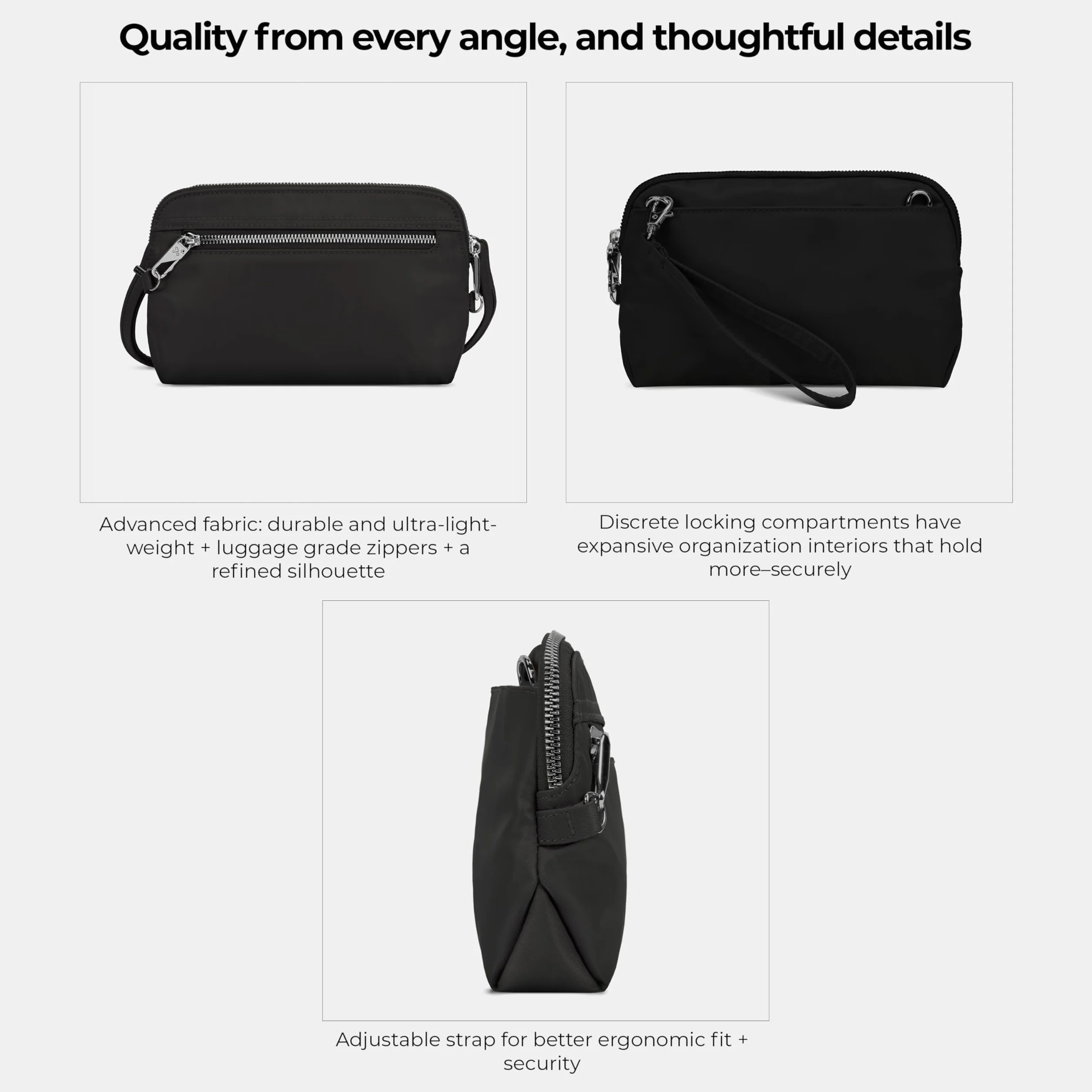 Travelon Damska antykradzieżowa dopasowana kabriolet kopertówka crossbody, onyks, jeden rozmiar