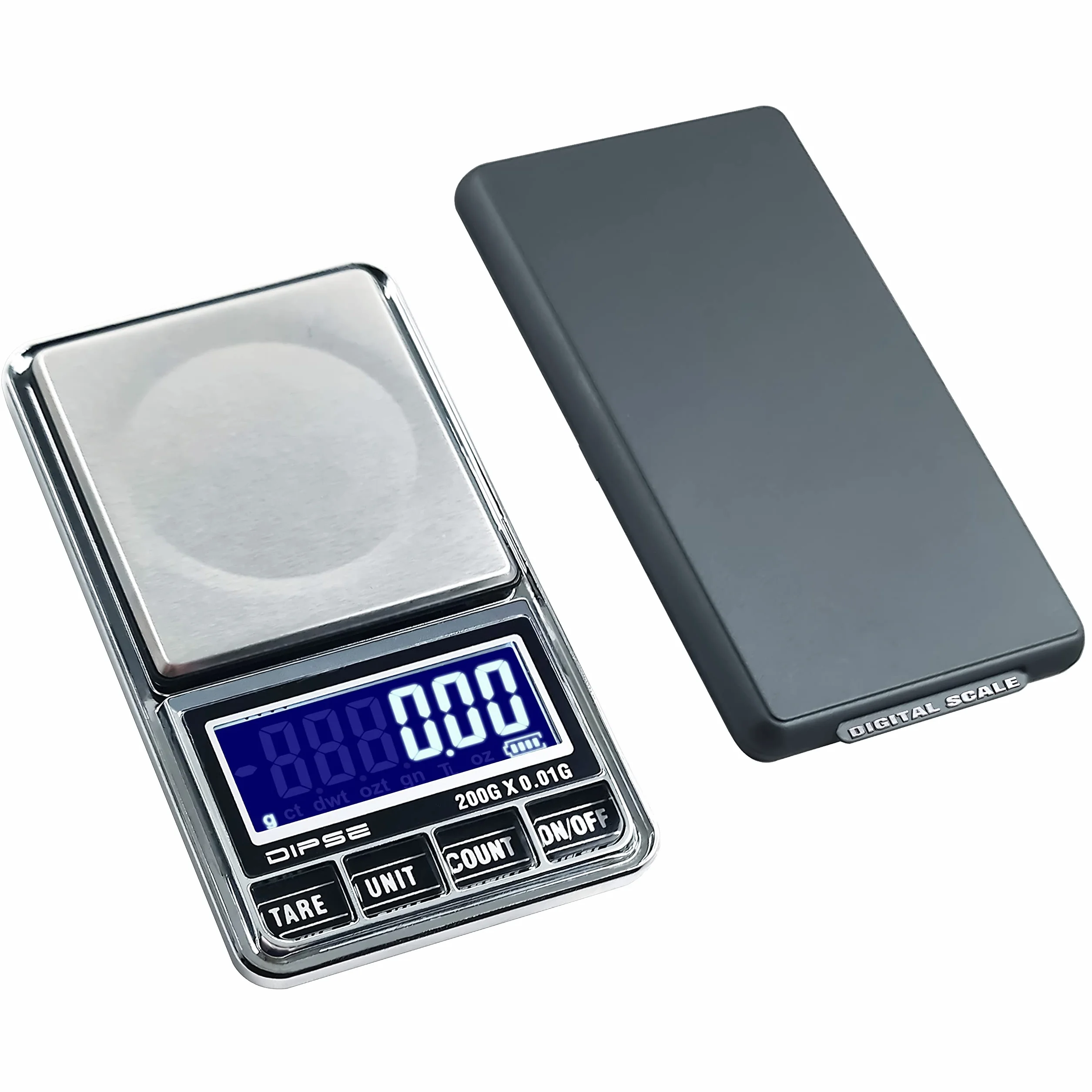 DIPSE USB 200 – cyfrowa waga kieszonkowa z portem USB bez automatycznego wyłączania, która w odstępach 0,01 g waży dokładnie do 200 g