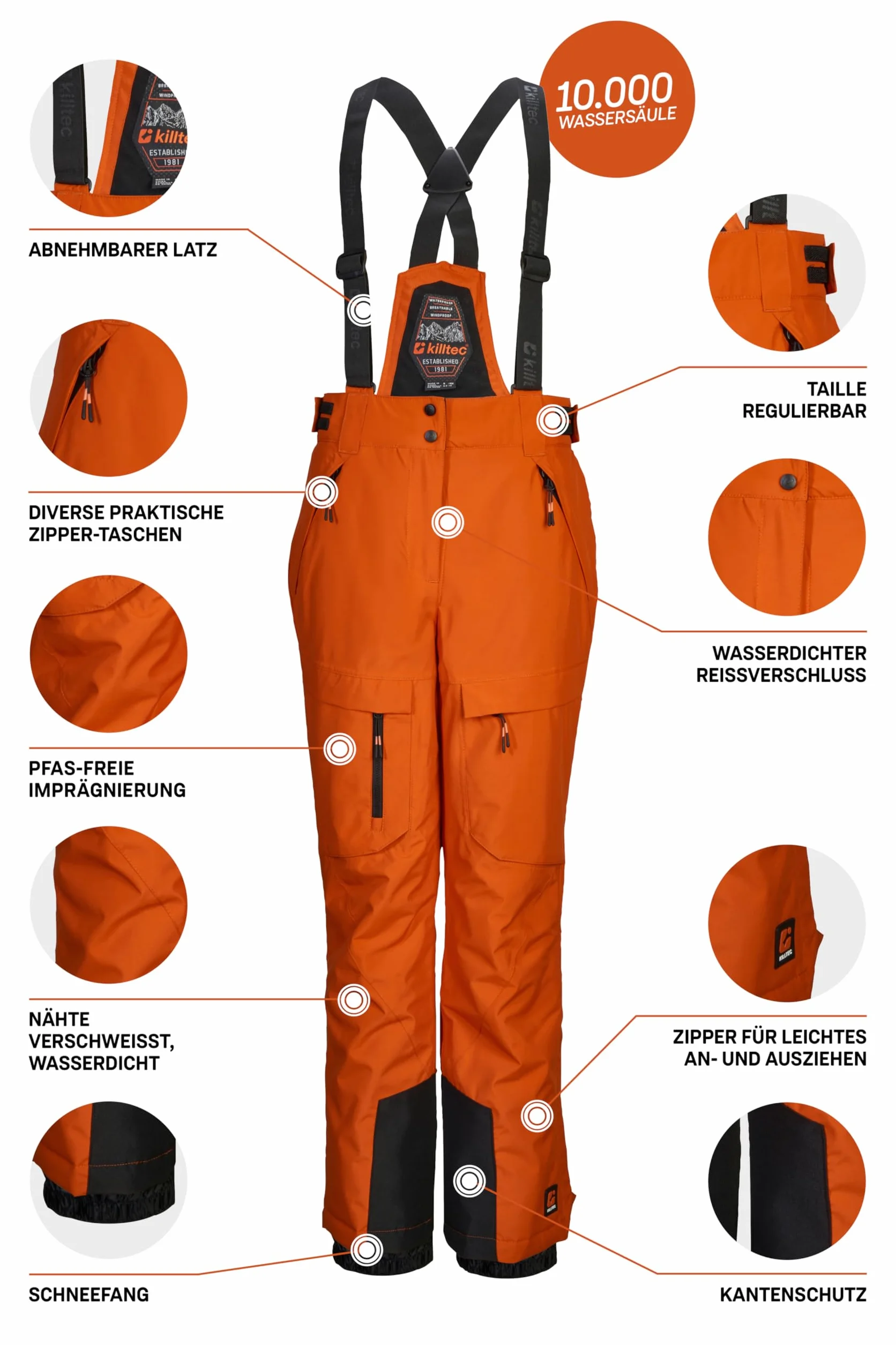 Killtec Ksw 204 Bys Ski Pnts - Spodnie narciarskie/spodnie funkcyjne z odpinanym szelkami, łapaczem śniegu i ochroną krawędzi Chłopcy