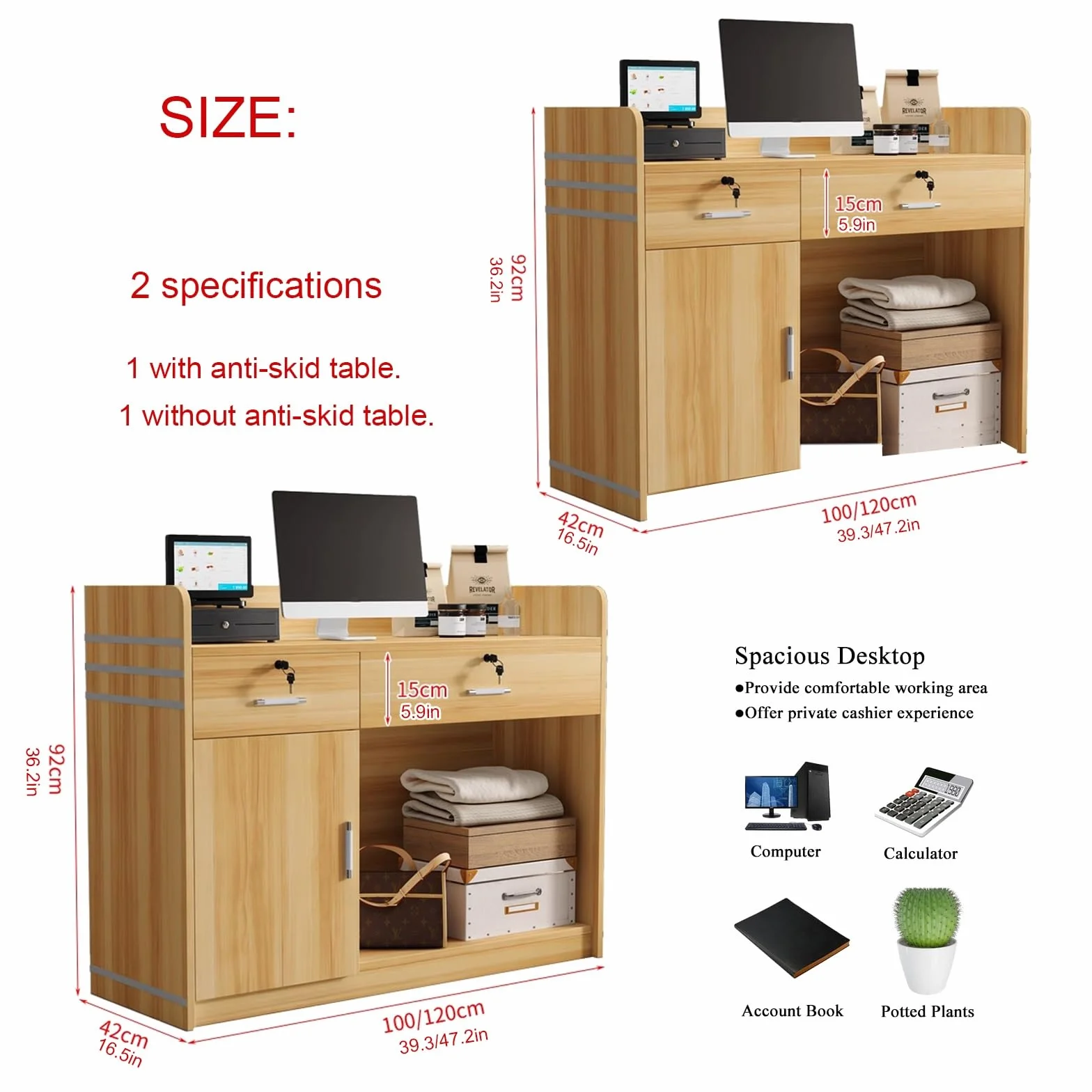 Front reception desk counter desk,Reception Desk with Lockable Drawers,Retail Counter with Cable Management Holes, Front Desk for Salon office(B3,L120cm/47.2in)