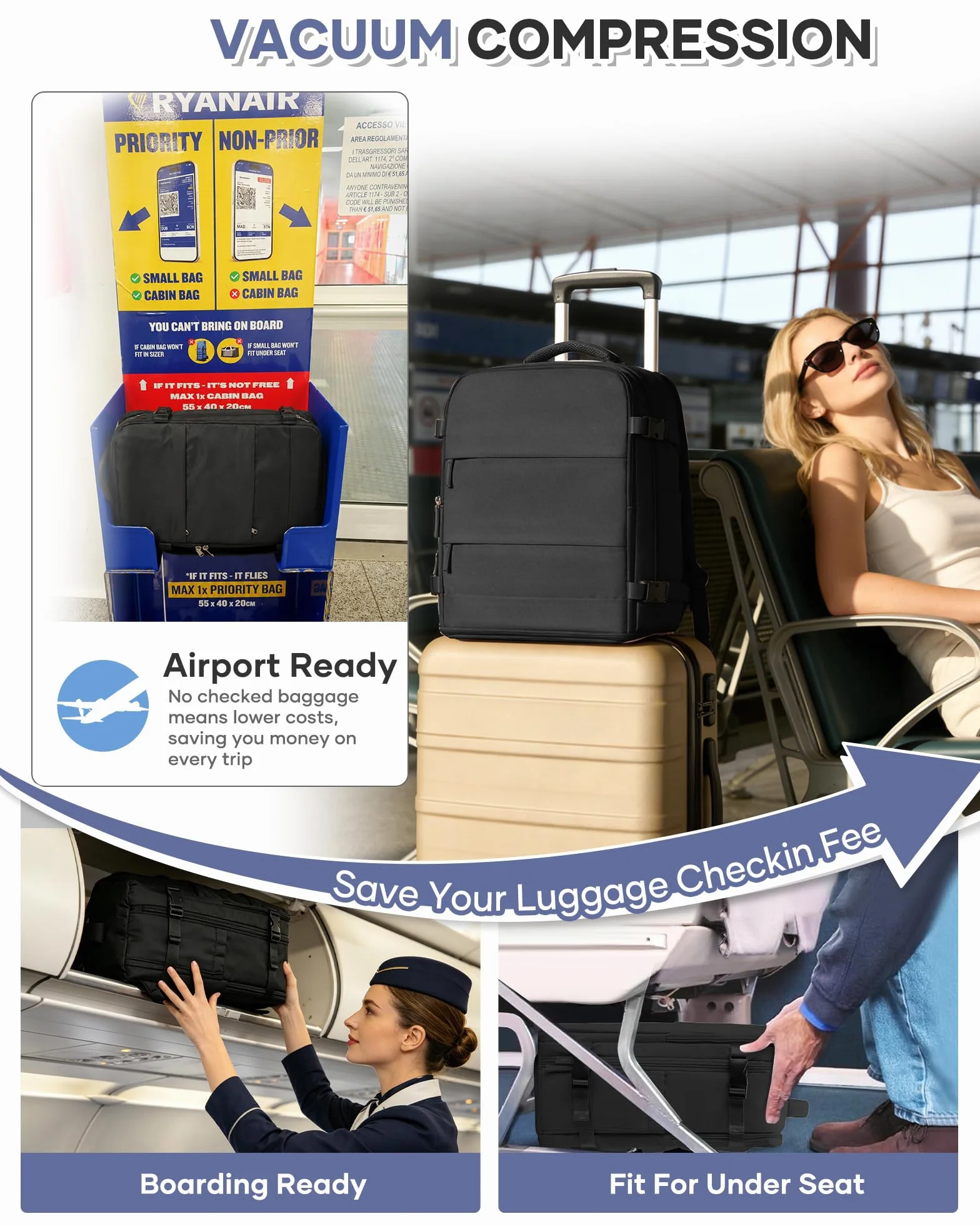 SZSYCN Ryanair Bagaż Podręczny 40 x 30 x 20 Plecak Podróżny Wizzair Ryanair 40x20x25 Bagaż Podręczny 40x30x20 Duża Wodoodporna Torba Podróżna Przegroda na Buty Torba Biznesowa na Laptopa