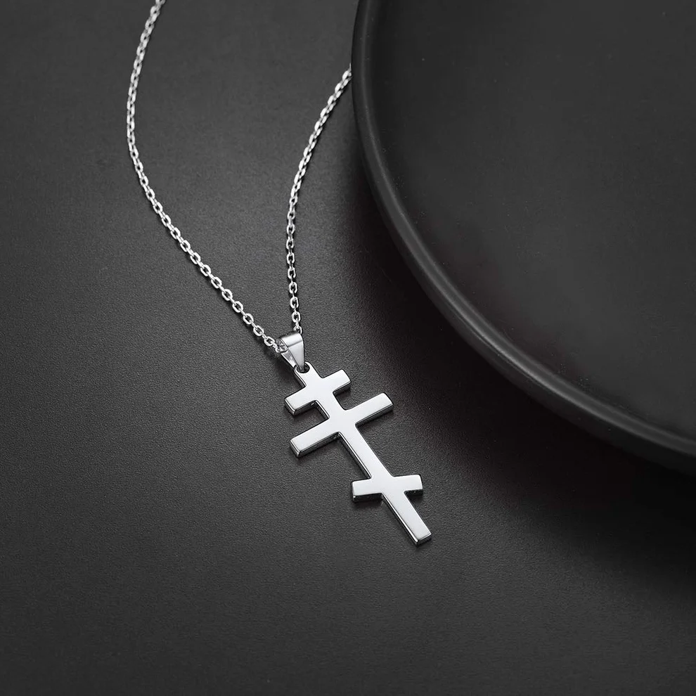 PROSILVER Naszyjnik damski ze srebra próby 925, rosyjski prawosławny krzyż, wisiorek 1,5 mm/46 + 5 cm, regulowany łańcuszek rolo, biżuteria religijna, akcesoria dla dziewcząt i chłopców