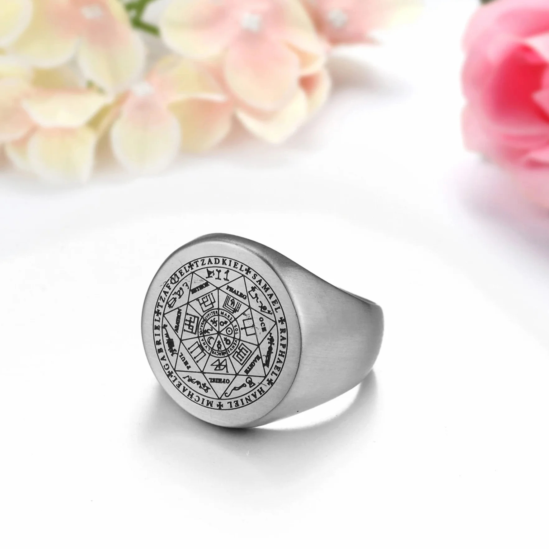 JewelryWe Vintage Seven Angels Secret Star Rune męski pierścionek ze stali nierdzewnej