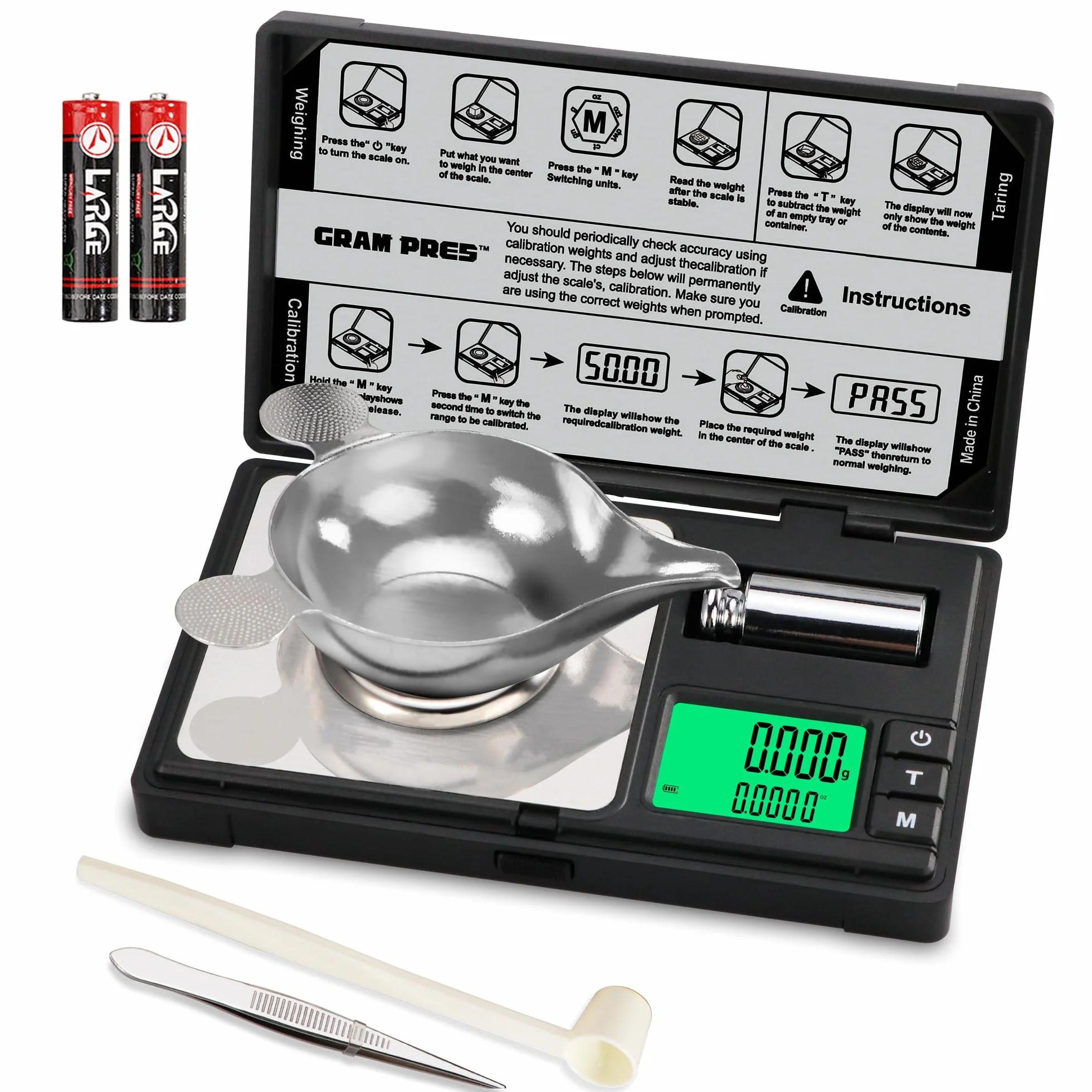 GRAM PRES Wysoce Precyzyjna Waga Miligramowa, 50 g/0,001 g, Cyfrowa Mini Kieszonkowa, Do Ważenia Proszków, Biżuterii, Medycyny, Z Wagą Cala, Pęsetą, Tacą